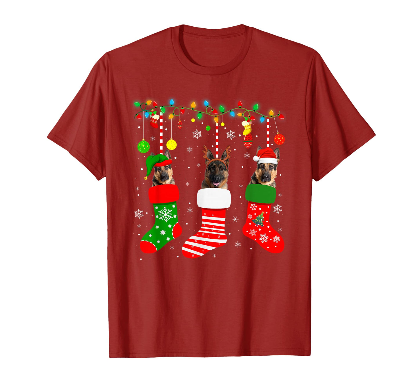 German Shepherd Dog in Christmas Socks Pet Dog Lover Xmas T-Shirt