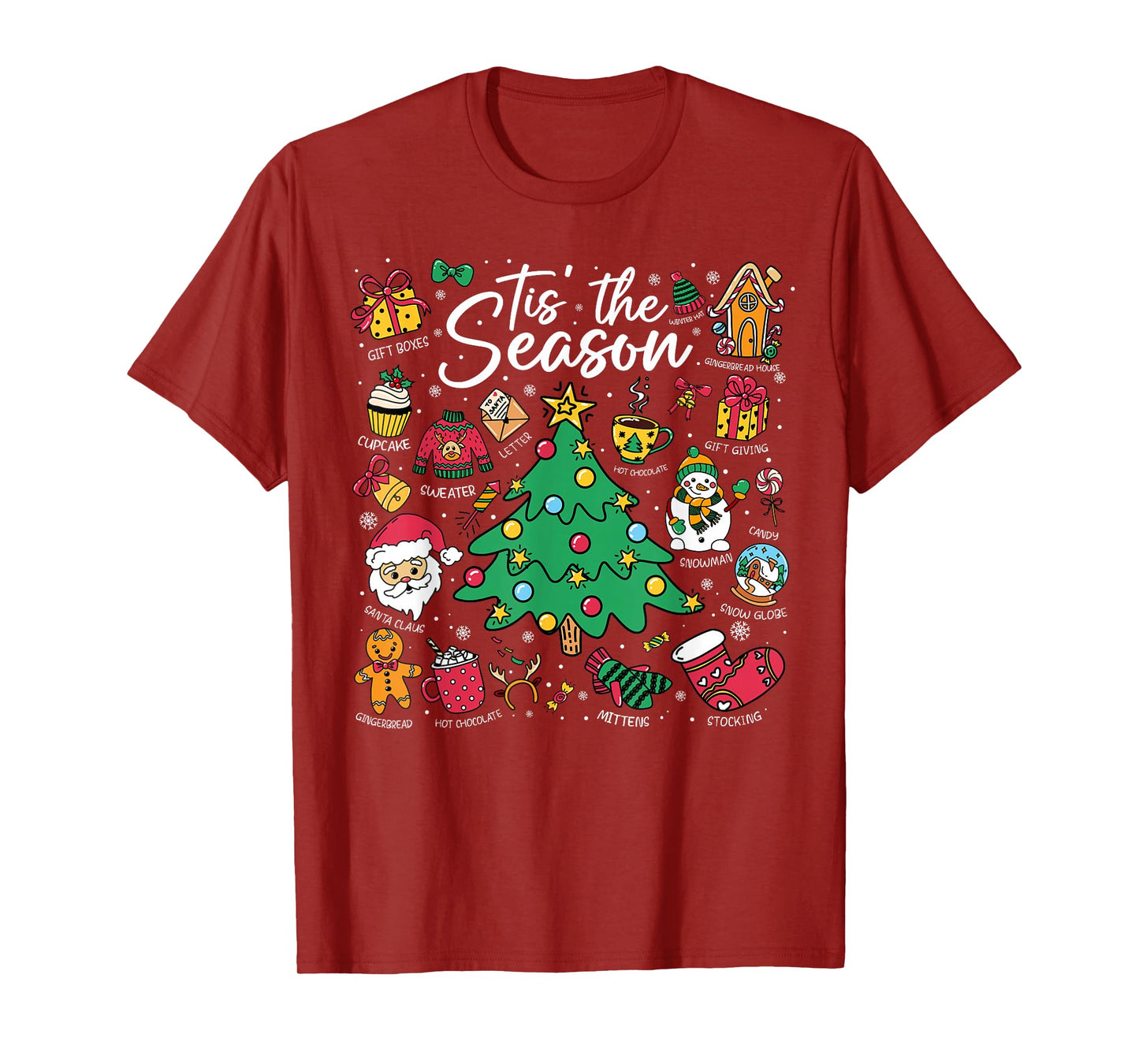 Tis The Season Christmas Tree Santa Claus Holiday Women Kids T-Shirt