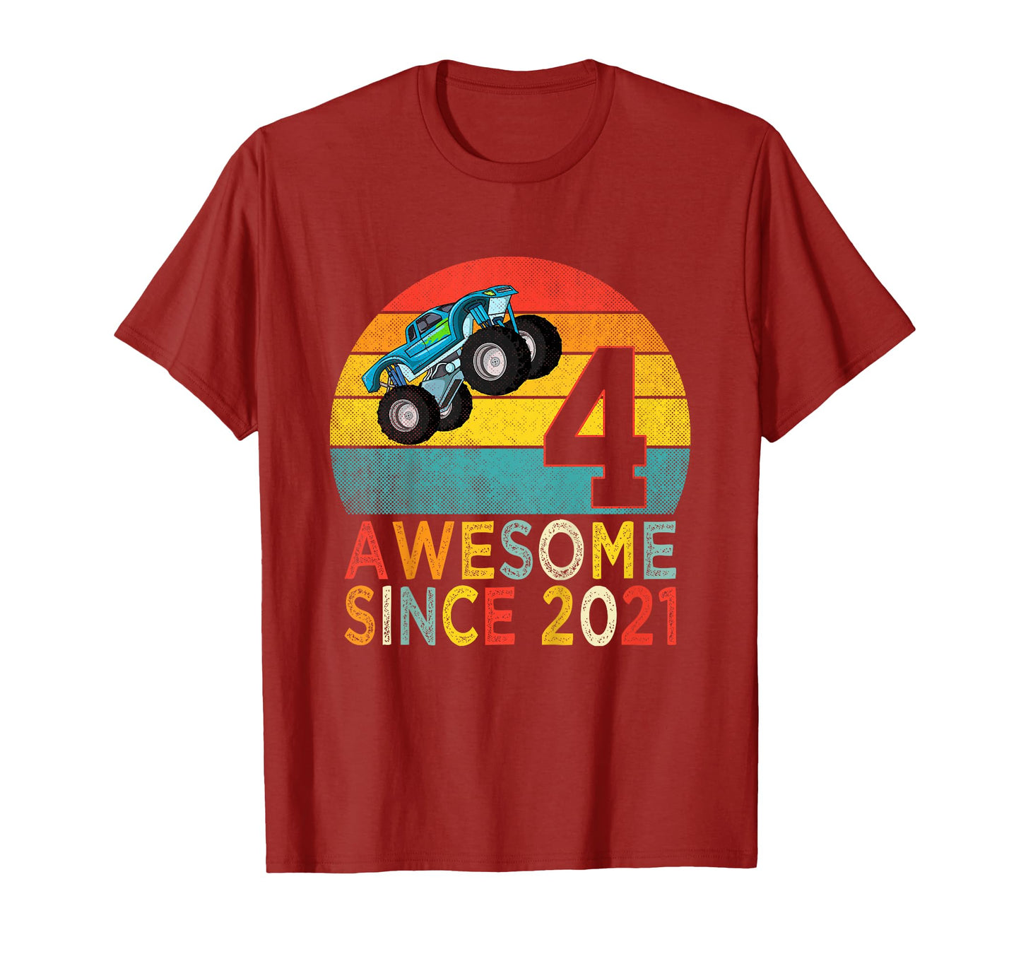 4th Birthday Monster Truck Lover 4 Years Old Vintage Retro T-Shirt