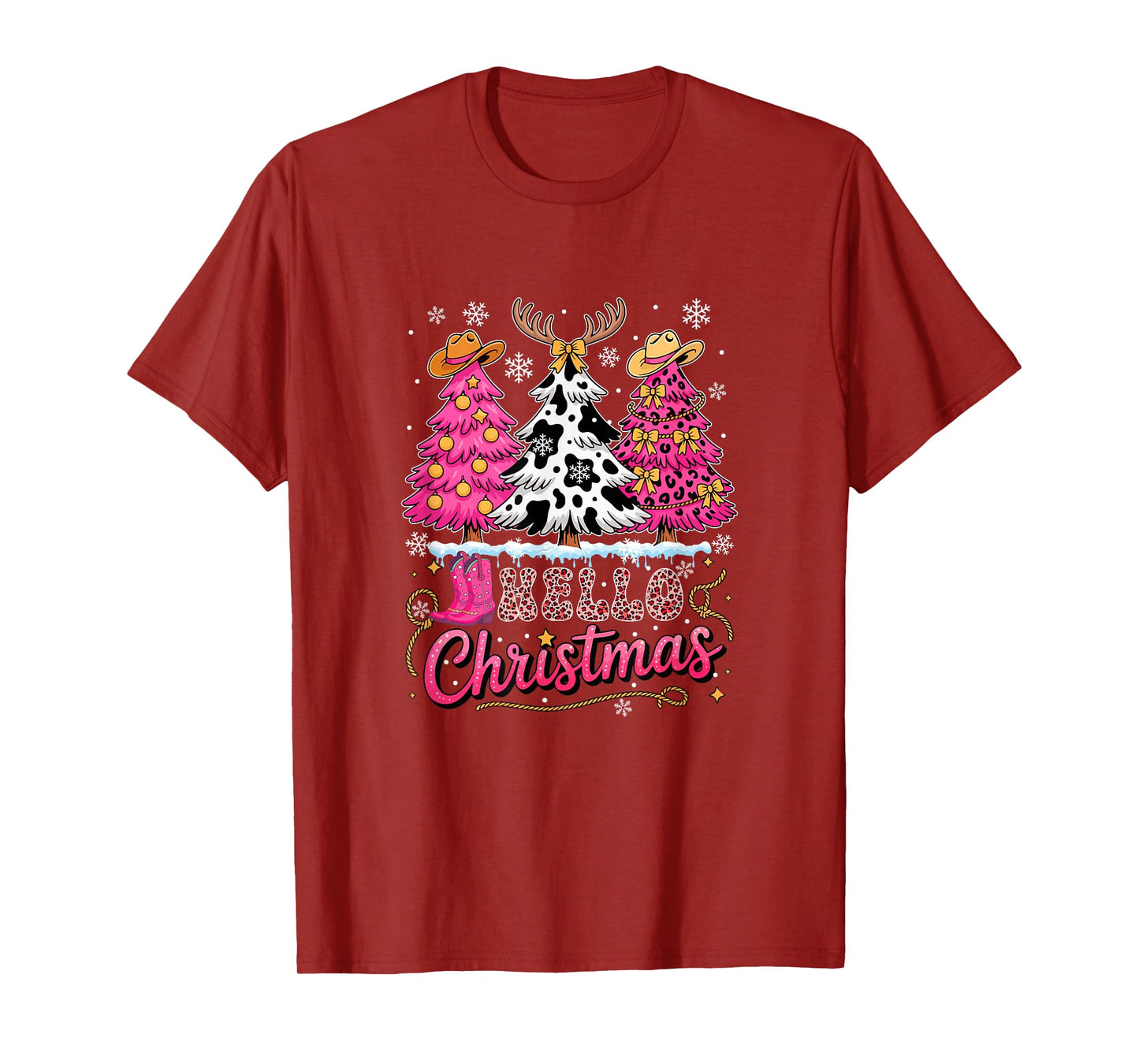 Christmas Three Leopard Xmas Trees Costume Westen Farmer T-Shirt
