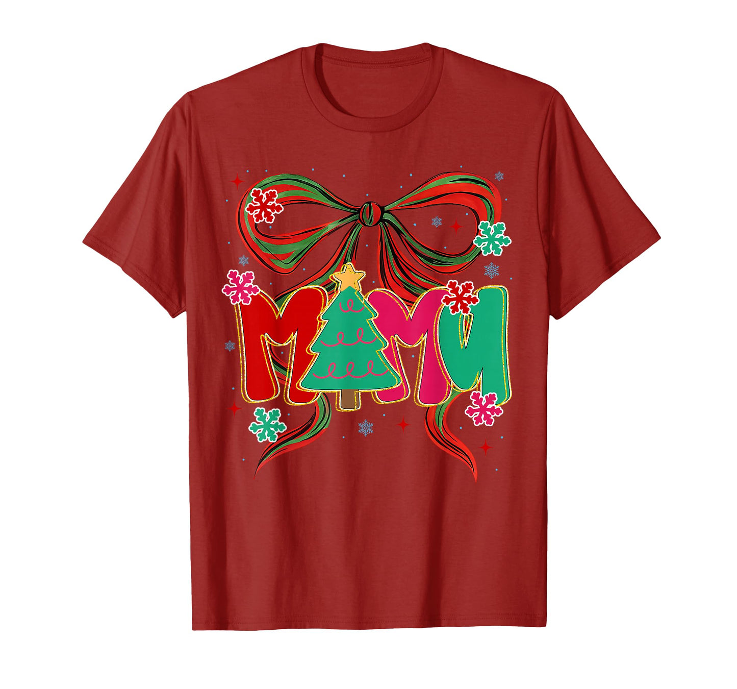 Brushstroke Coquette Christmas Mama, Xmas Tree Bow Mama Mom T-Shirt