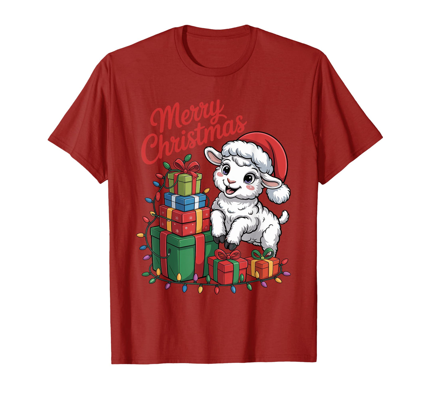 Funny Lamb Santa Hat Animals Lovers Ugly Christmas Pajamas T-Shirt