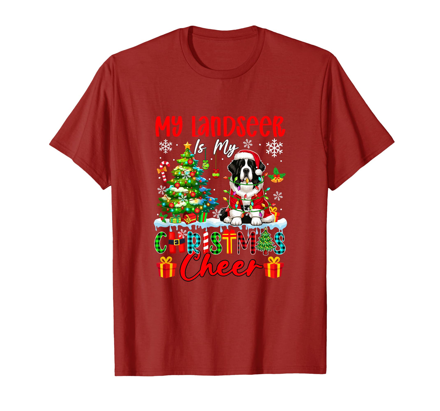 My Landseer is My Xmas Cheer Funny Santa Dog Owner Kids T-Shirt