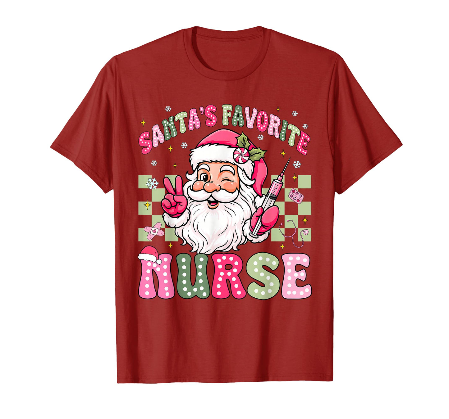 Santa's Favorite Nurse Groovy Christmas Teacher Boys Girls T-Shirt