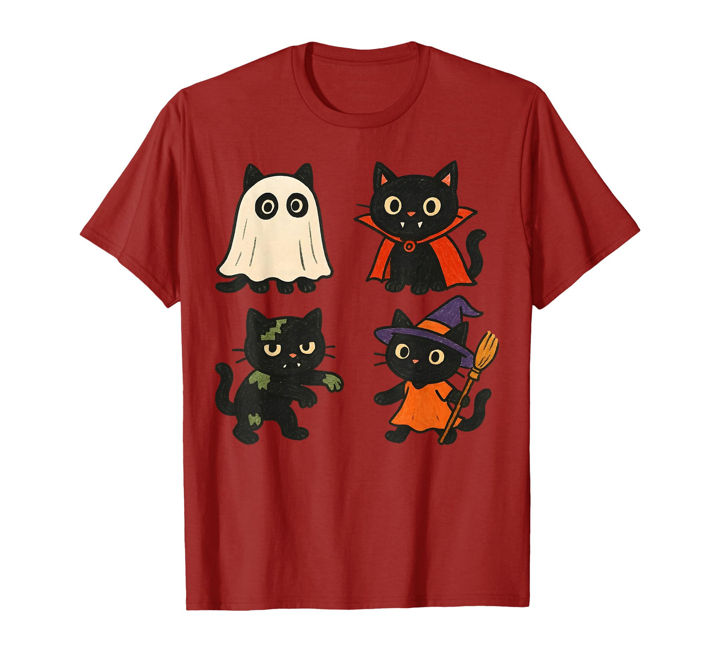 Cat Spooky Witch Boo Zombie Cute Cat Halloween Boys Girls T-Shirt