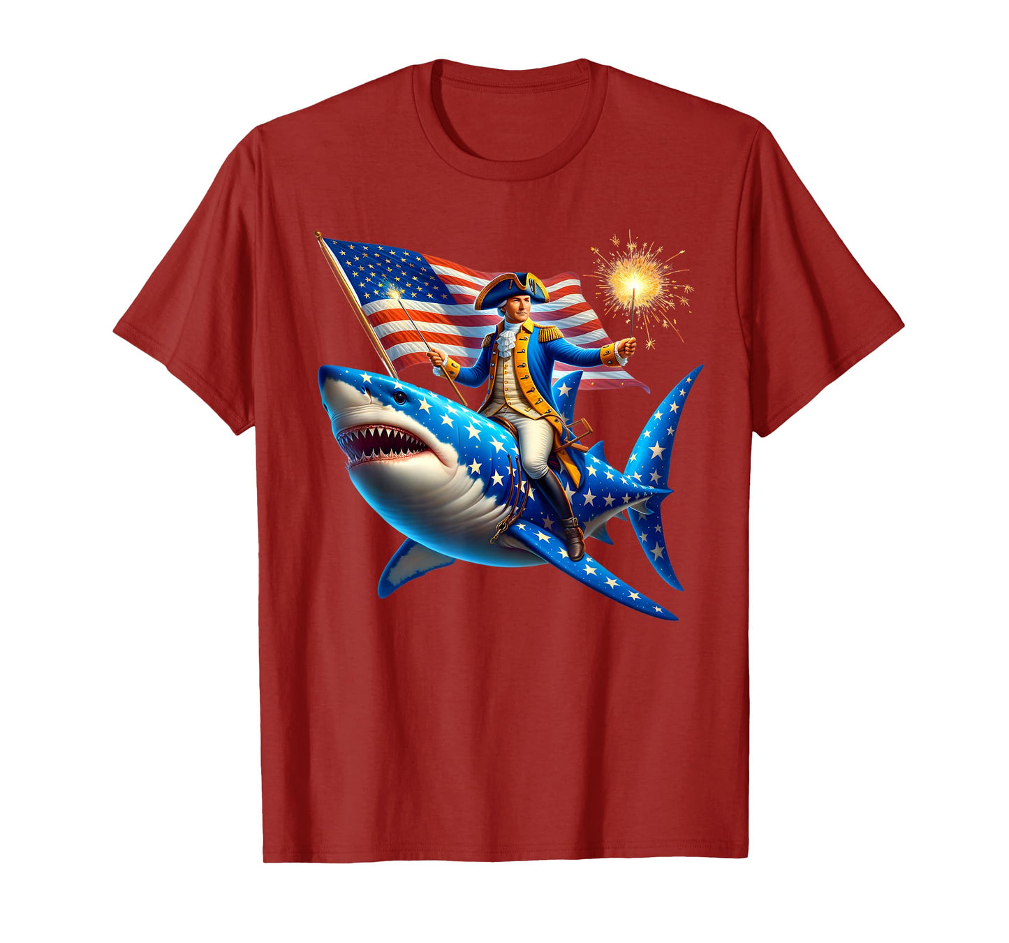Washington Riding Shark Funny July 4th American Flag Patriot T-Shirt for Women Men