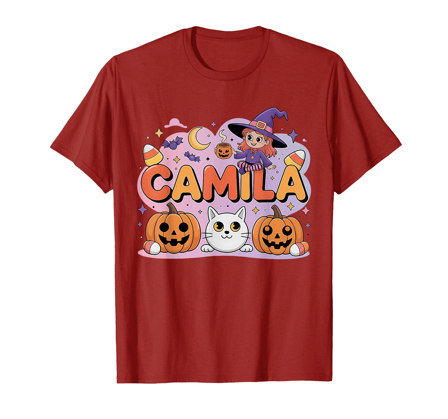 Camila Witch Candy Corn Cat Halloween Women and Girls T-Shirt