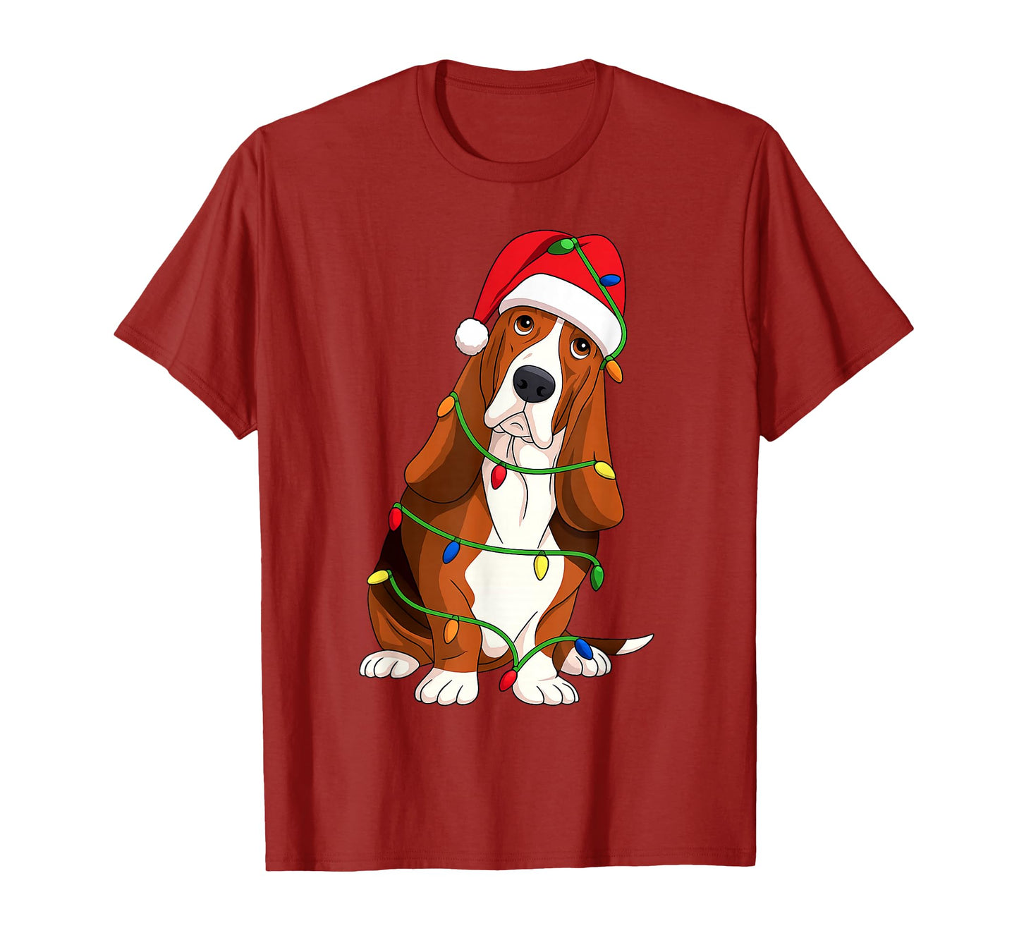 Basset Hound Christmas Tree Lights Holiday Dog Lover T-Shirt