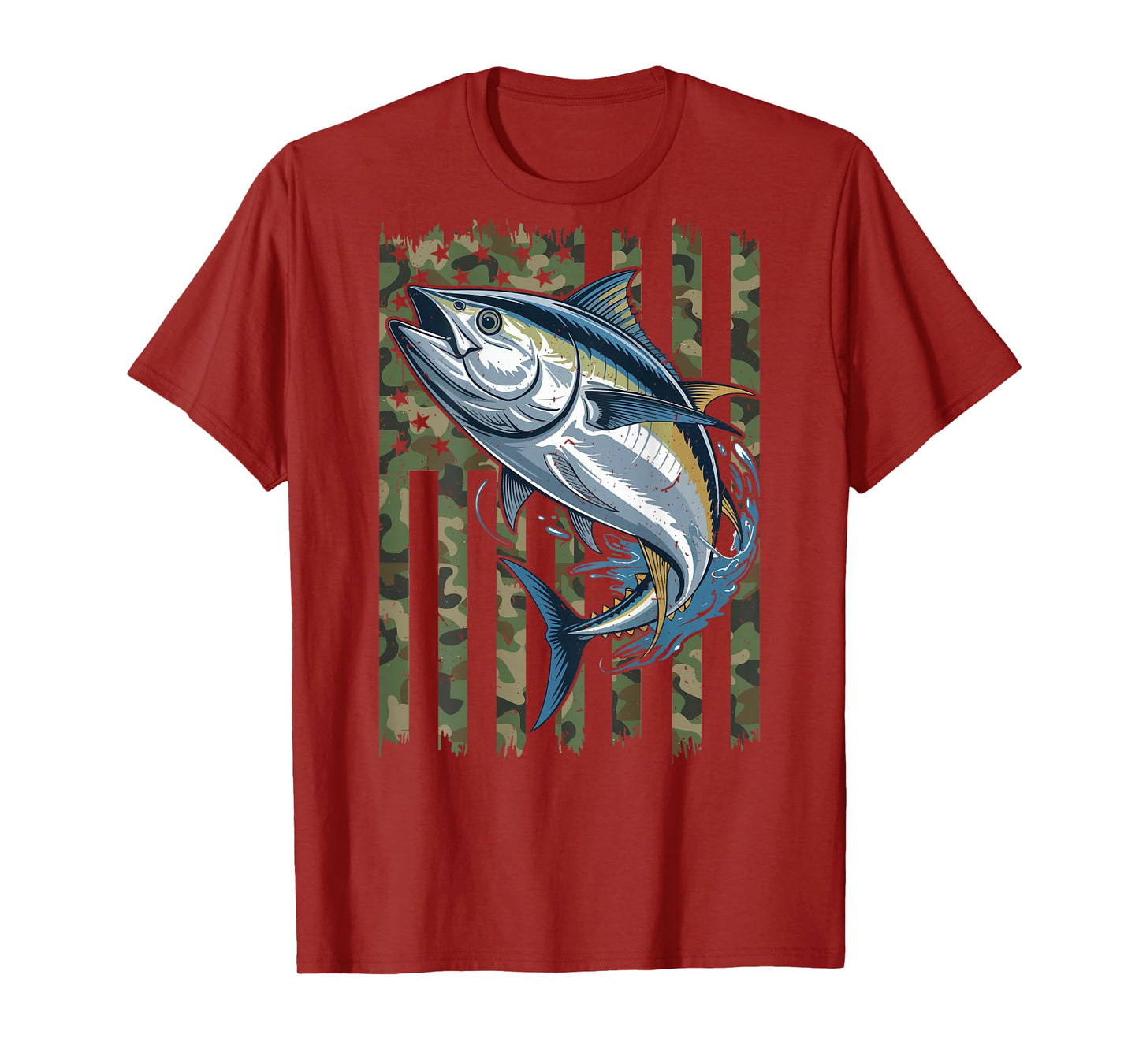 Youth Boys Tuna Fishing American Flag Camo Fishing Patriotic T-Shirt