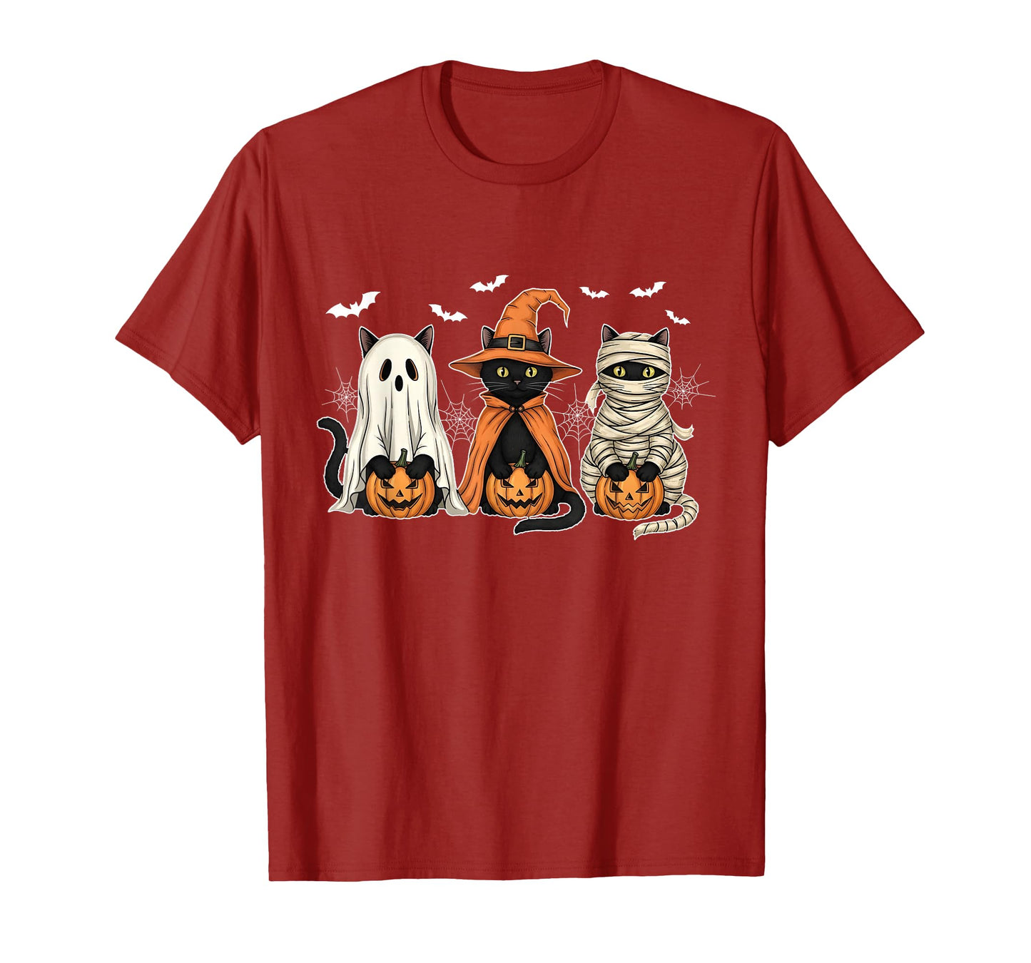 Spooky Black Cat Witch Ghost Mummy Scary Halloween Pumpkin T-Shirt