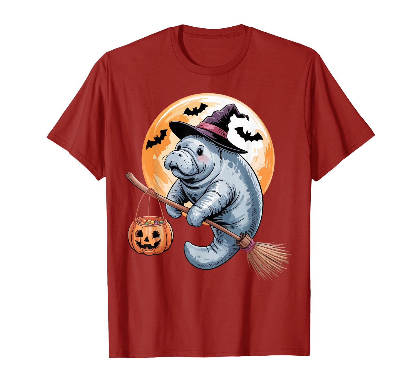 Manatee Witch Hat Pumpkin Halloween Costume Men Women Kids T-Shirt