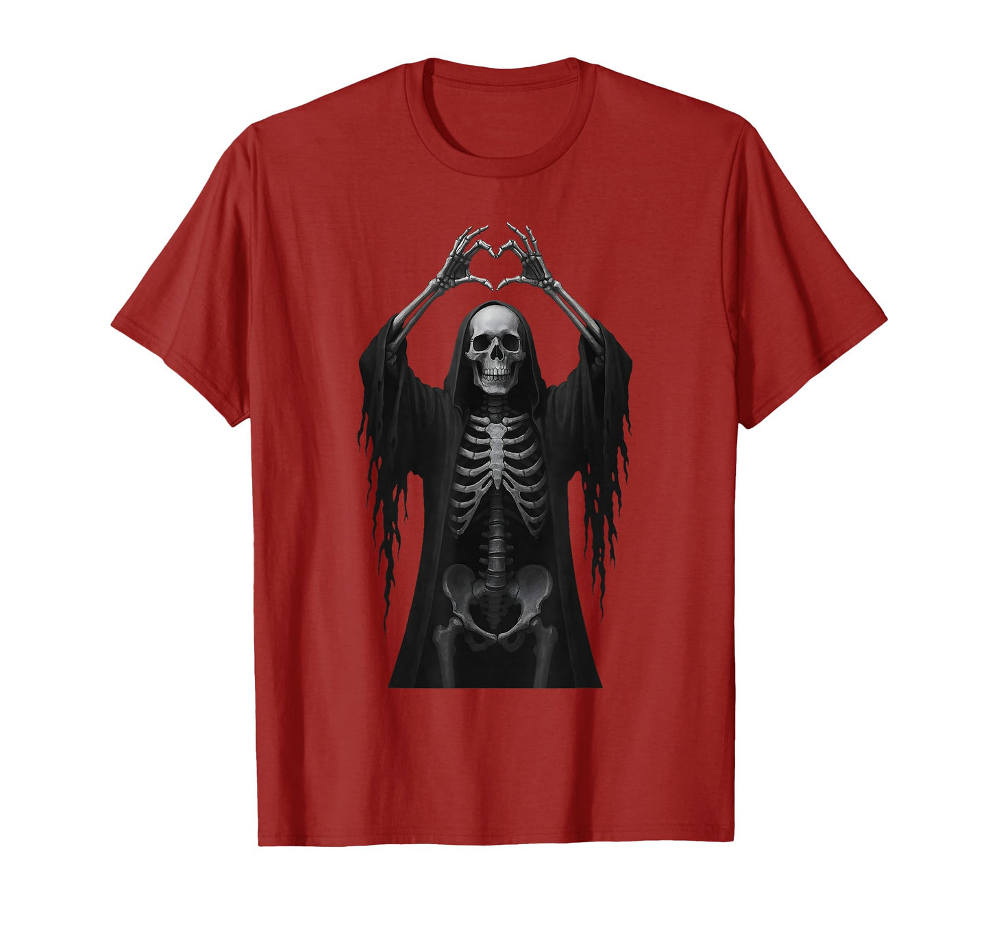 Skeleton Hands Heart Sign Scary Face Funny Halloween Costume T-Shirt