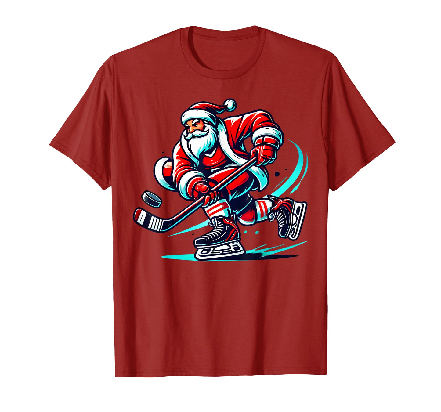Santa Playing Ice Hockey Player Funny Christmas Graphic T-Shirt