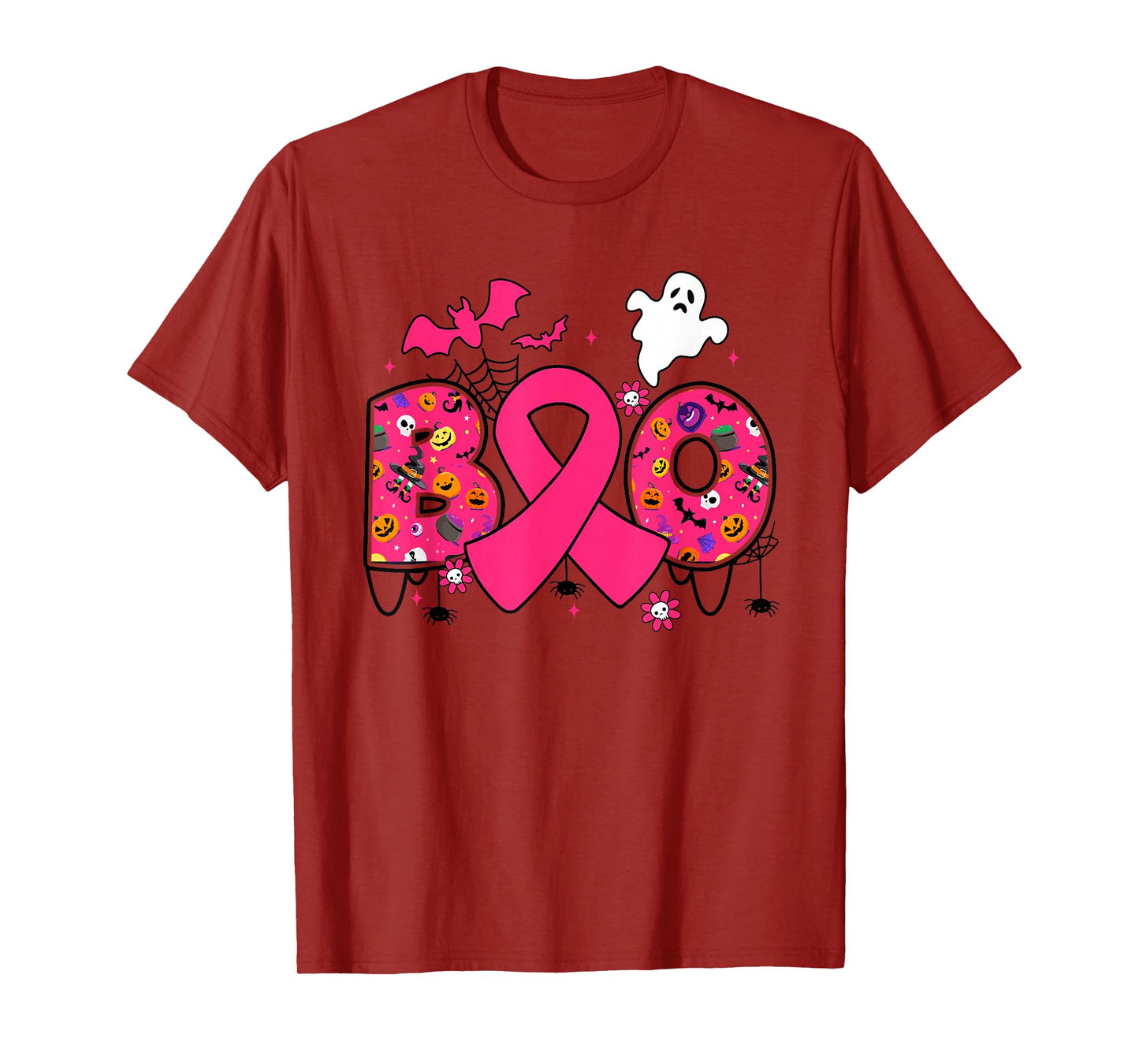 Boo Breast Cancer Pink Ribbon Ghost Witch Pumpkin Halloween T-Shirt