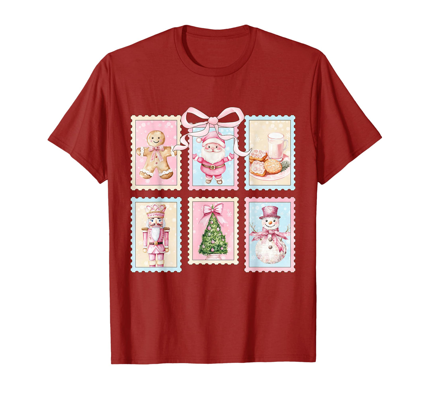 Vintage Pink Christmas Santa Coquette Bow Cute Xmas Holiday T-Shirt