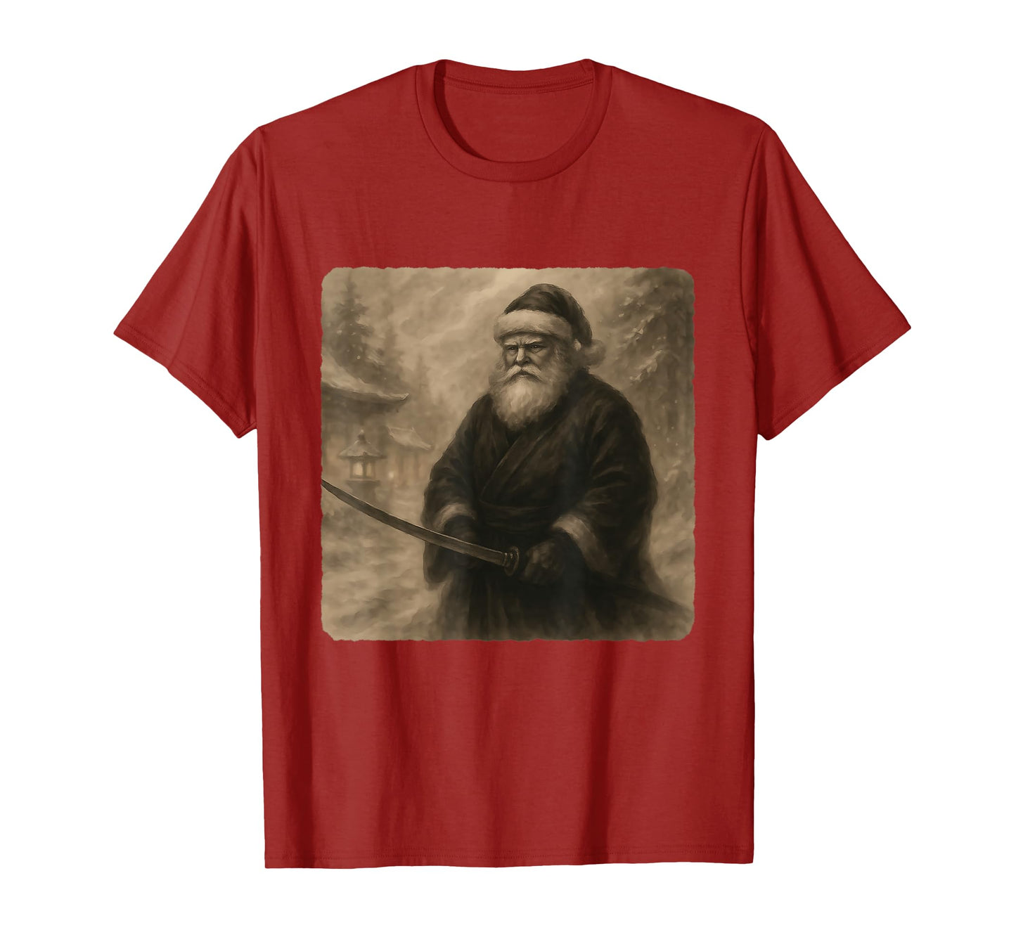 Santa Claus Samurai Warrior Katana Kimono Zen Sumi-E Vintage T-Shirt