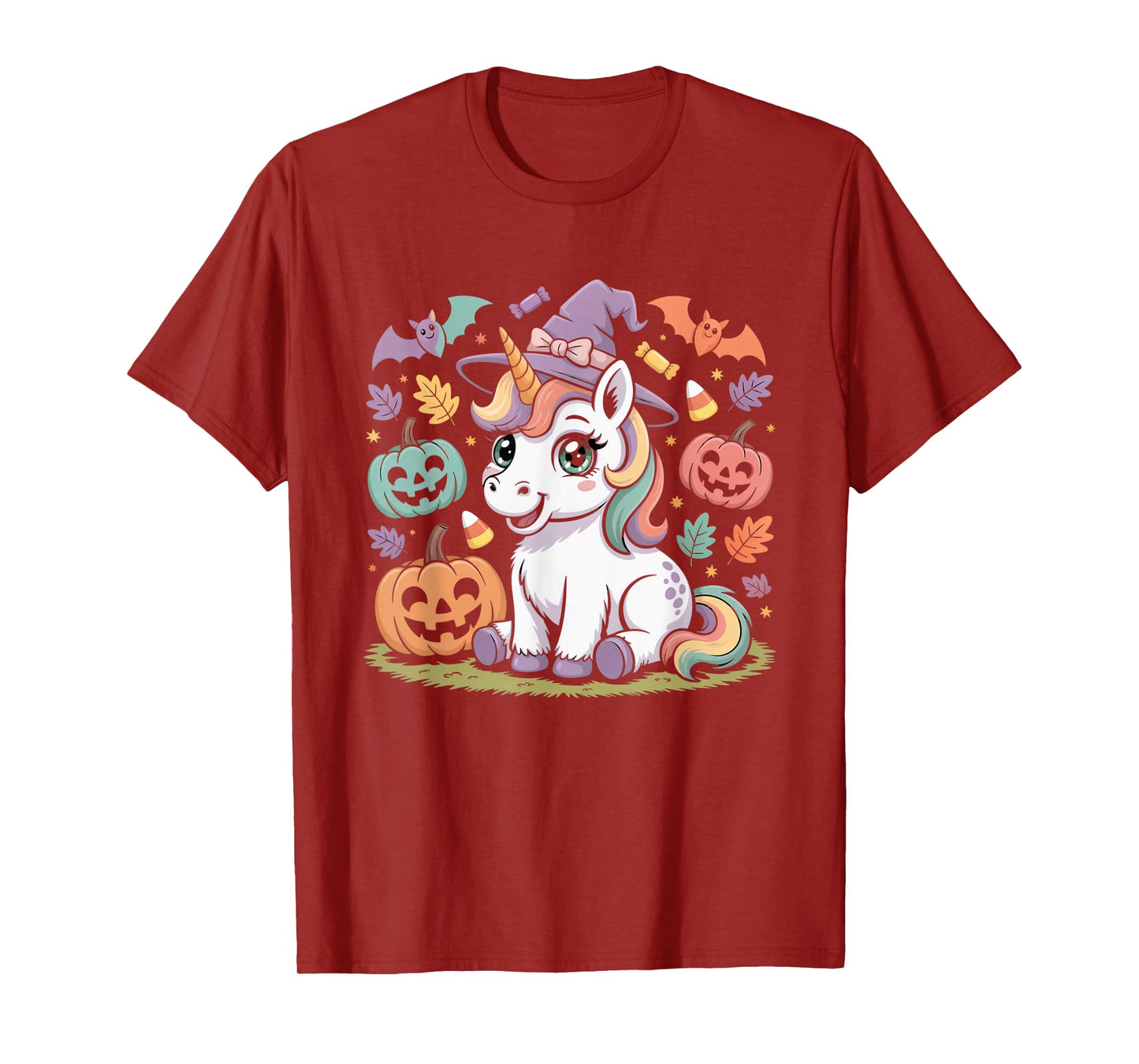 Cute Unicorn Witch Hat Halloween Pumpkin Candy Kids Shirt T-Shirt