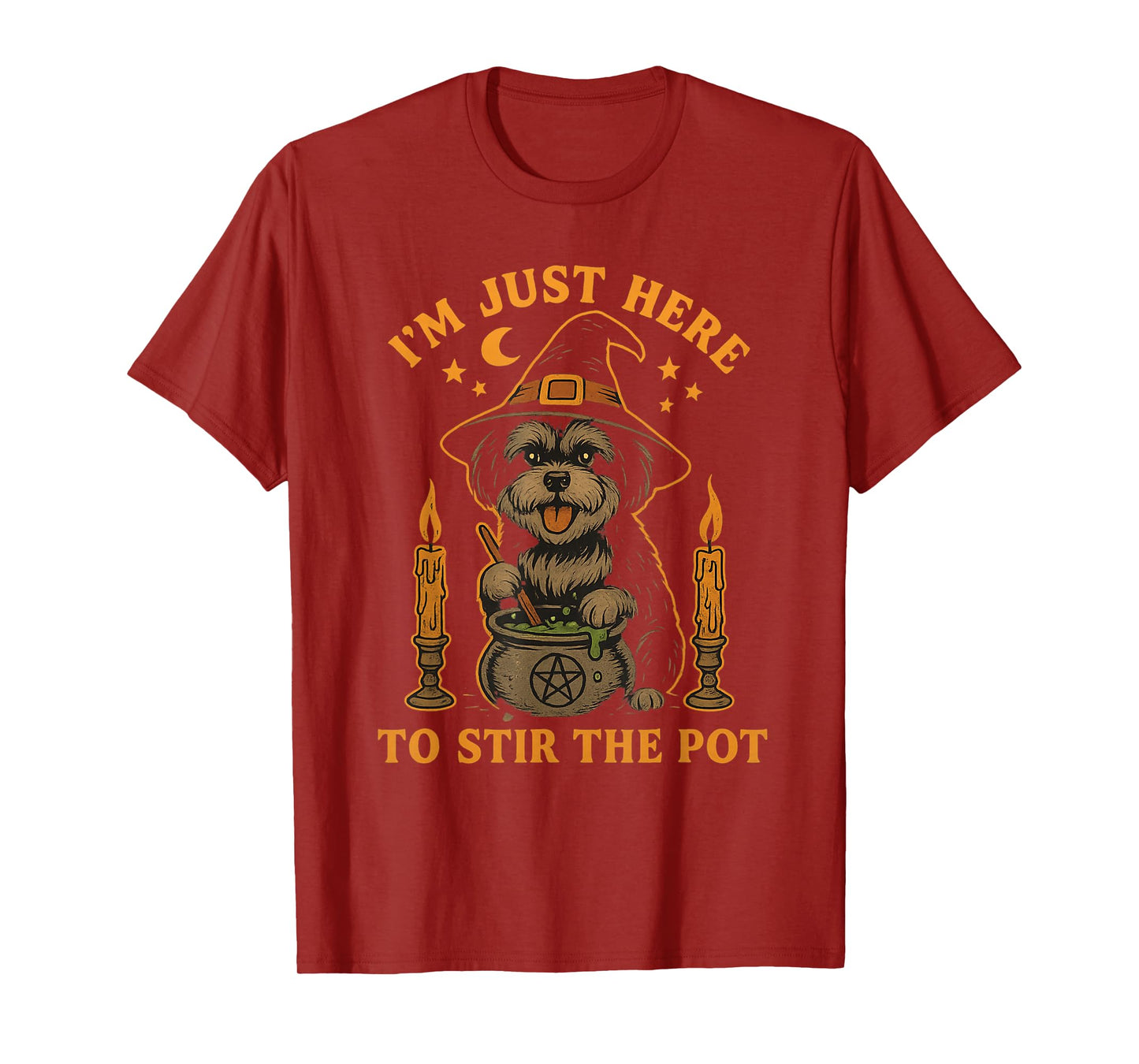 Funny Vintage Halloween | Cute Witch Dog Stirring The Pot T-Shirt