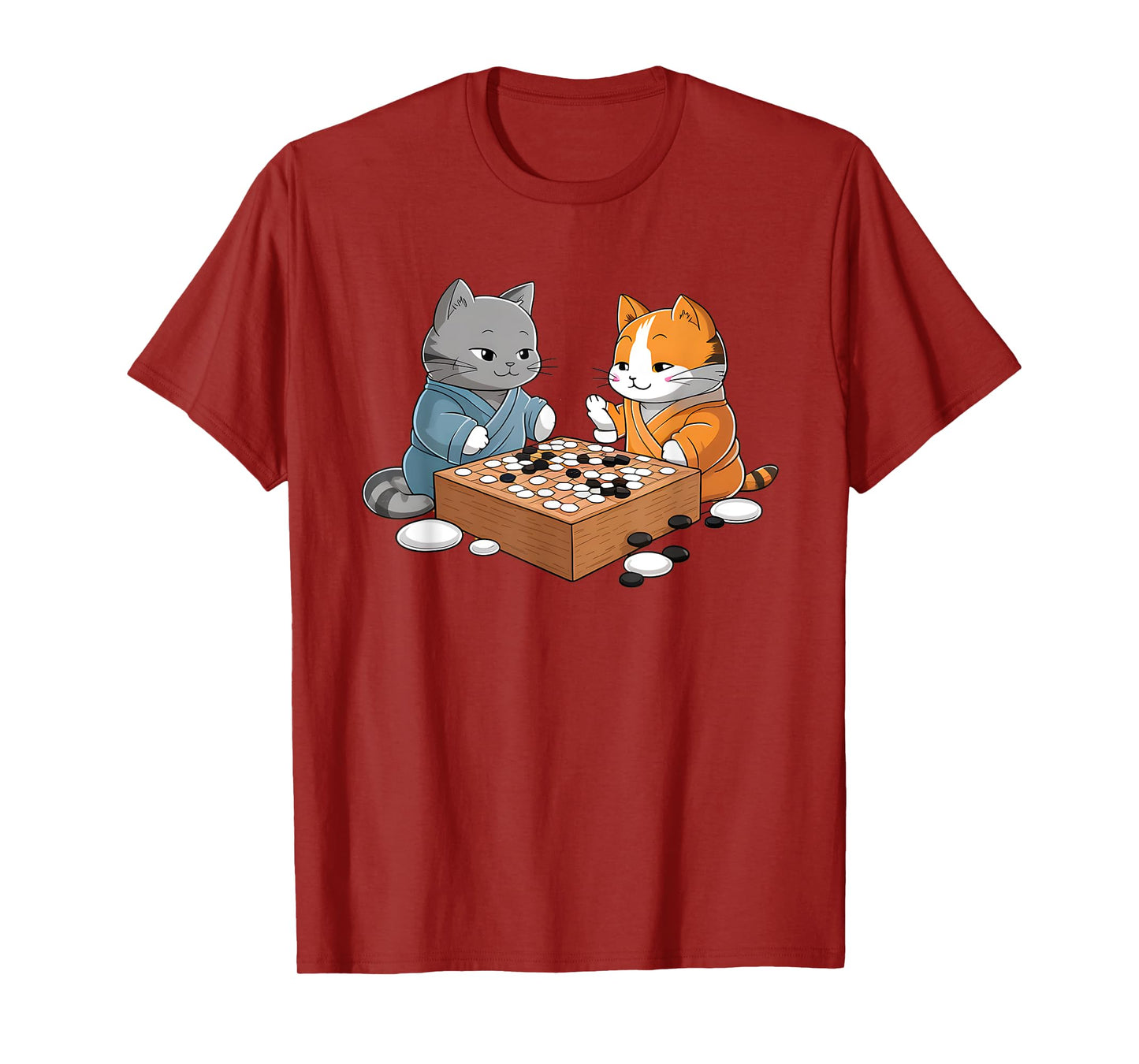 Kawaii Cat Samurais Playing Go Board Game Baduk Funny Cat T-Shirt