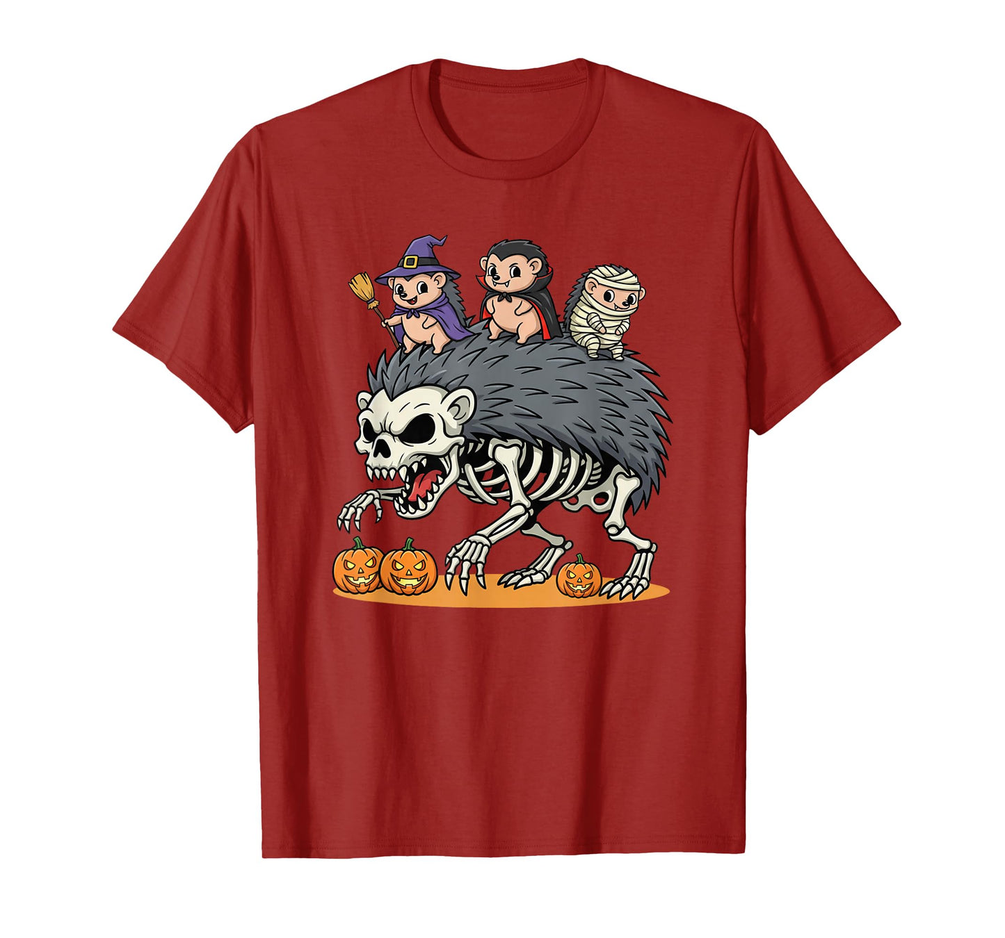 Hedgehog Skeleton Mummy Witch Halloween Kids Mens Womens T-Shirt