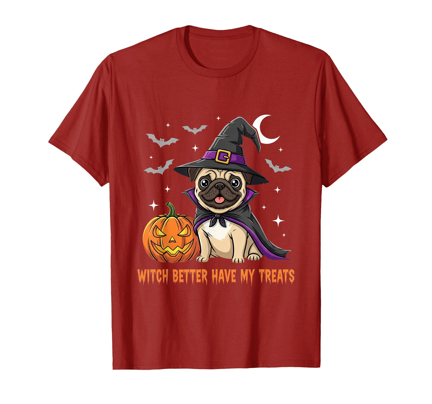 Pug Dog Halloween Witch Costume Pumpkin Trick or Treat Funny T-Shirt