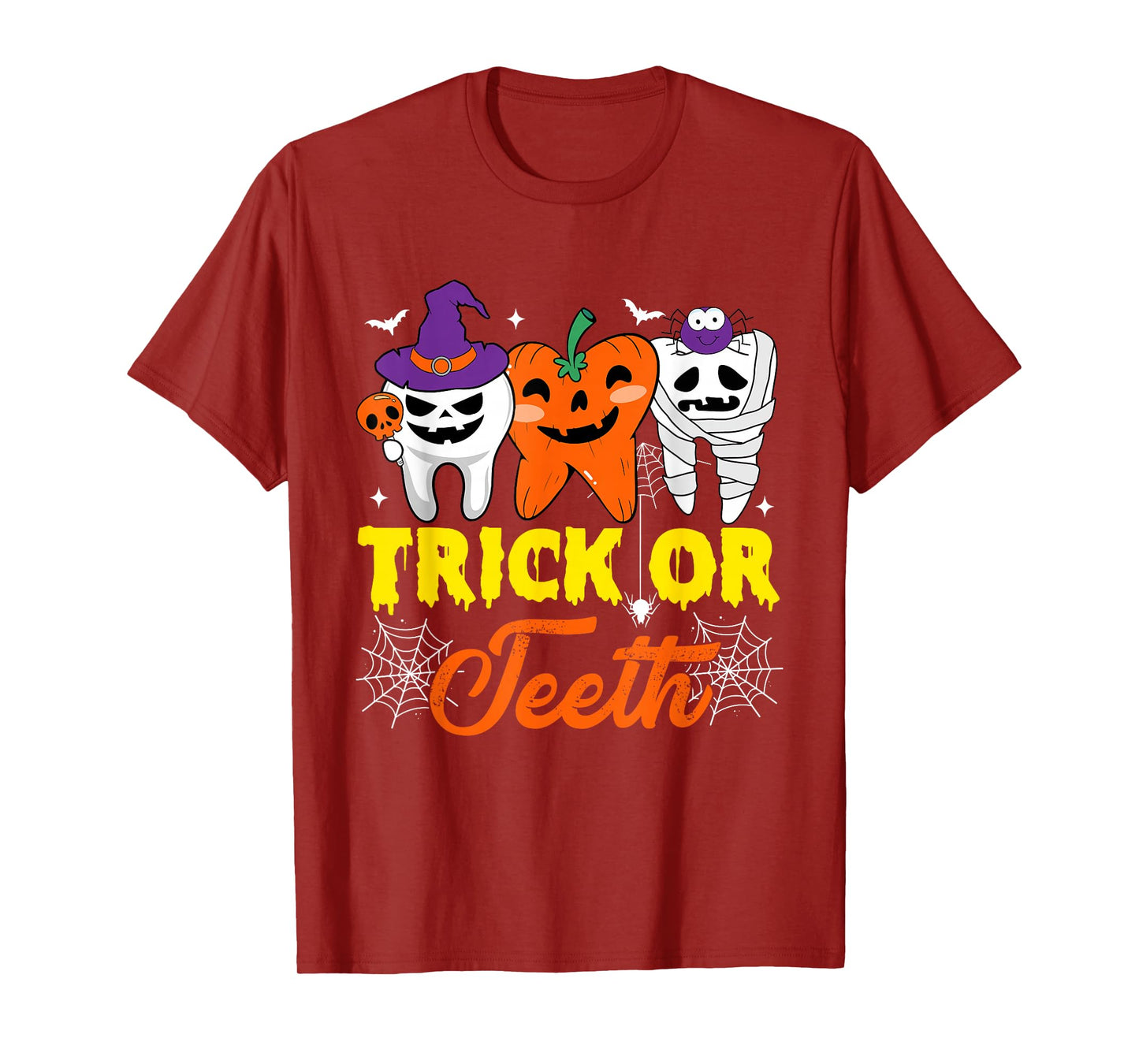 Trick Or Teeth Tooth Pumpkin Witch Hat Dental Halloween T-Shirt