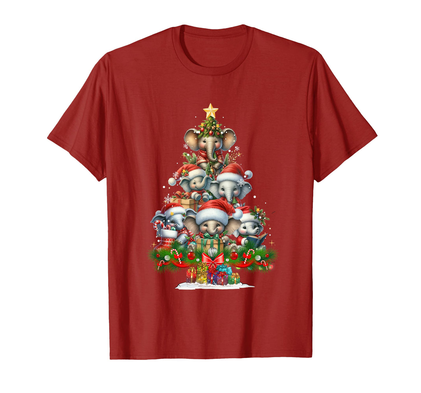 Cute Elephant Christmas Tree Funny Santa Hat Xmas Holiday T-Shirt