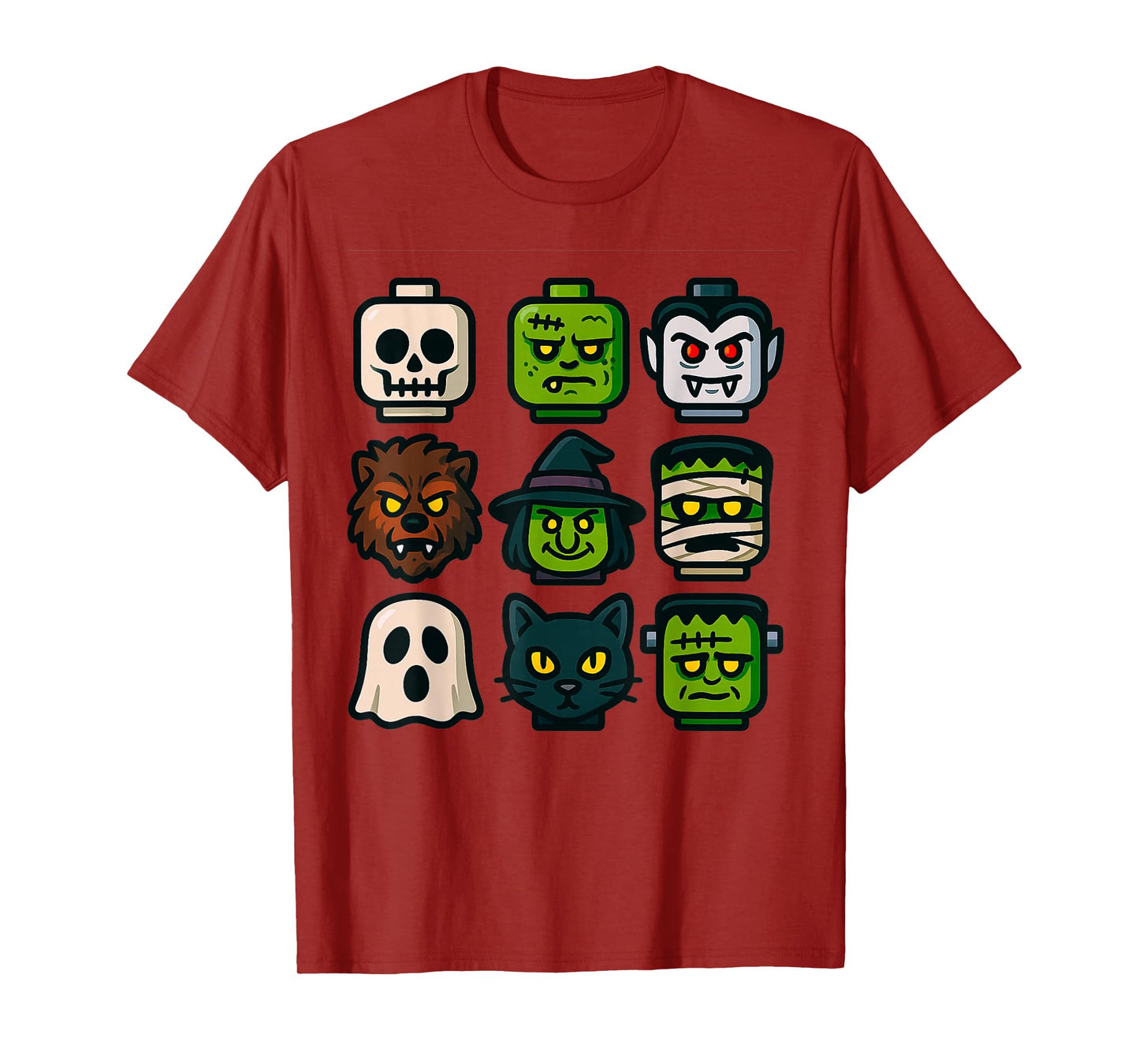 Monster Faces Pop Art Halloween Block Style Graphic T-Shirt