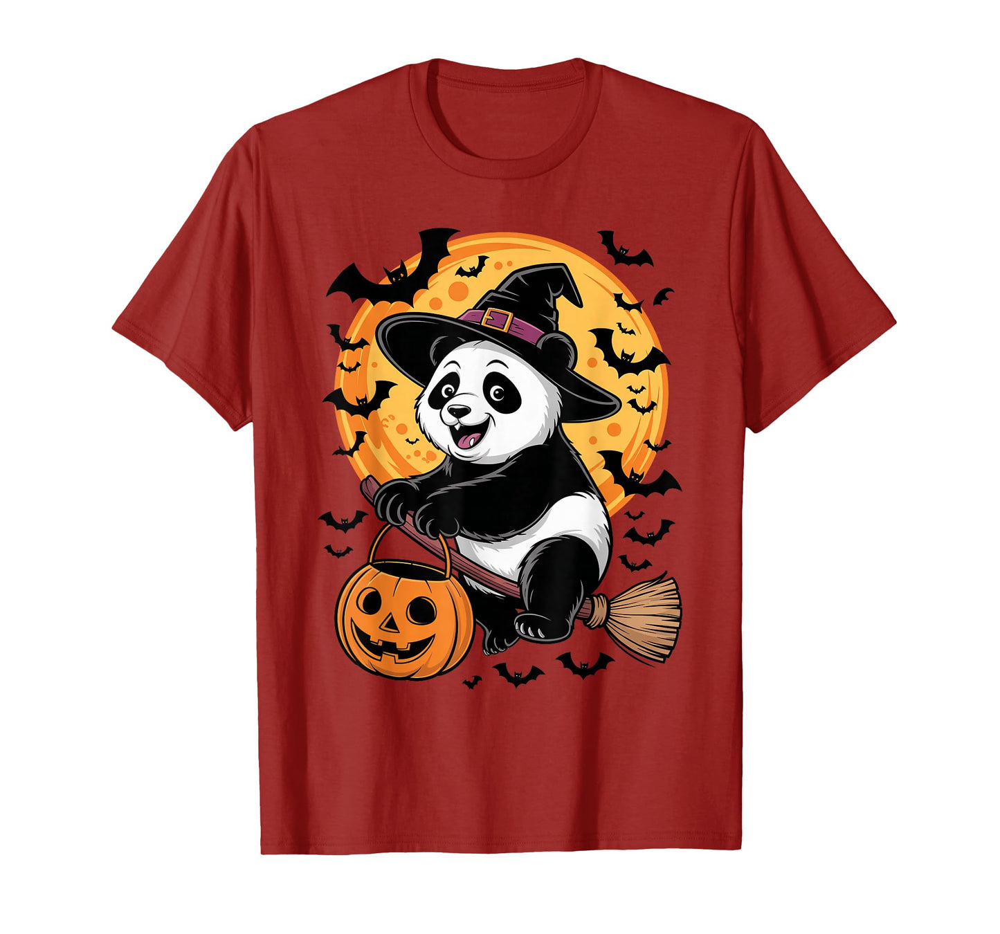Cute Panda Halloween Witch Hat Jack-o-Lantern Candy Bucket T-Shirt