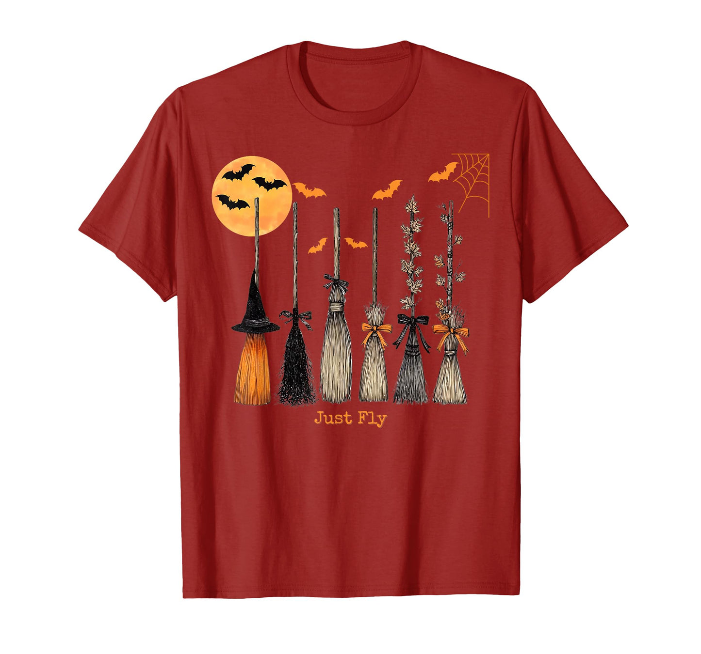 Halloween Witches Broomsticks Just Fly Spooky Bats Moon T-Shirt