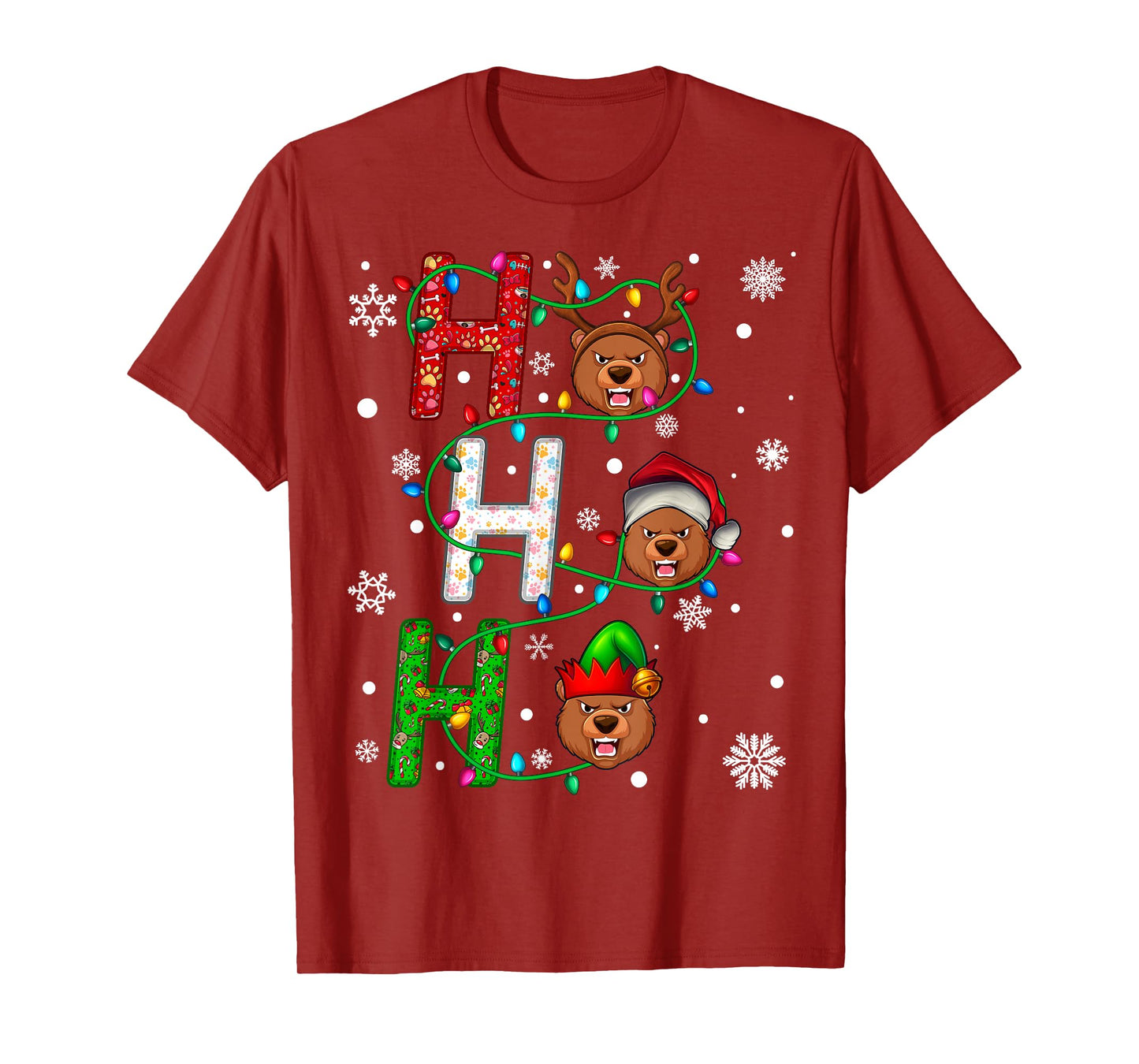 Matching Christmas Santa Hat Ho Ho Ho Bear Animal Xmas T-Shirt