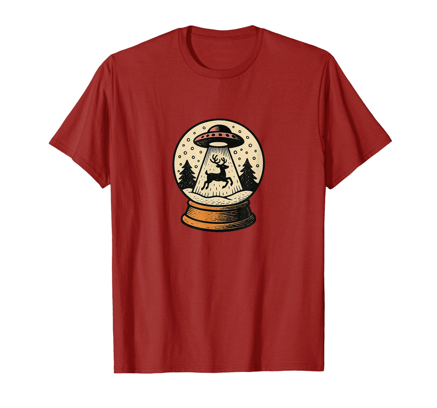 Snowglobe UFO Beaming Up Reindeer Funny Alien Christmas T-Shirt