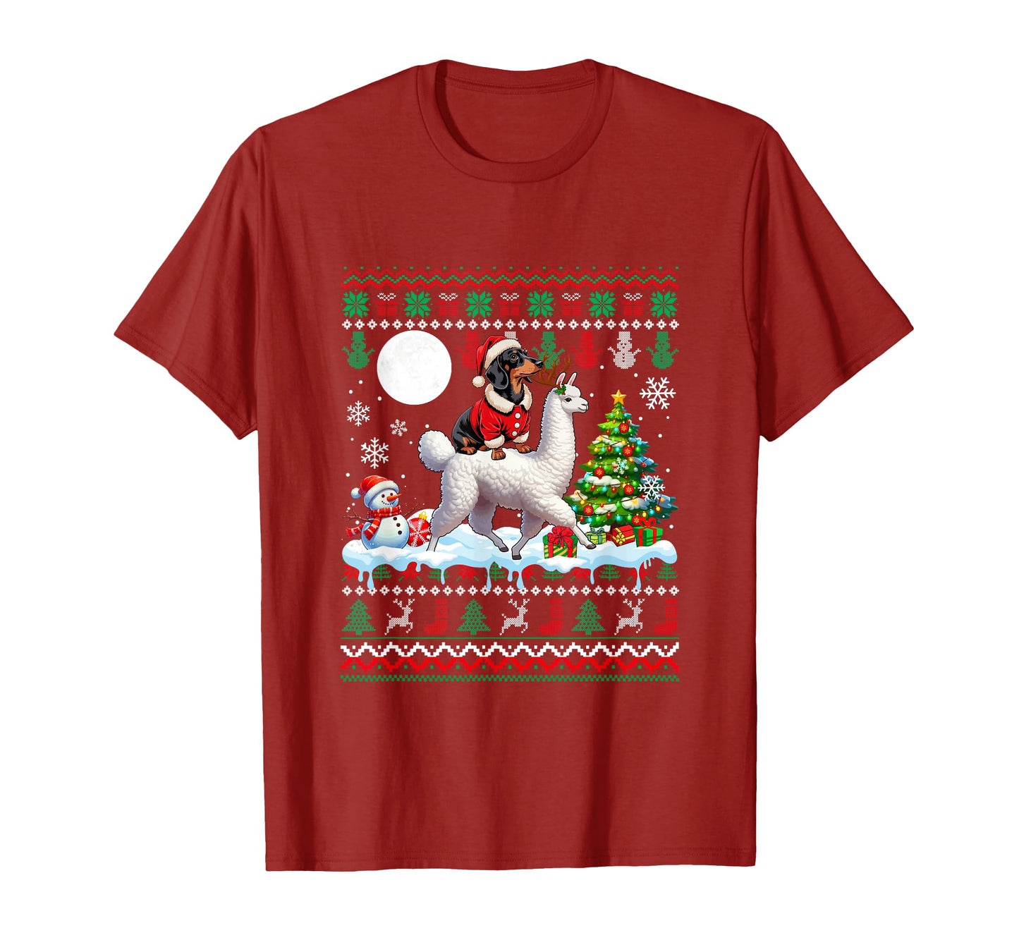 Santa Dachshund Riding Llama Sweater Christmas Owner Kids T-Shirt