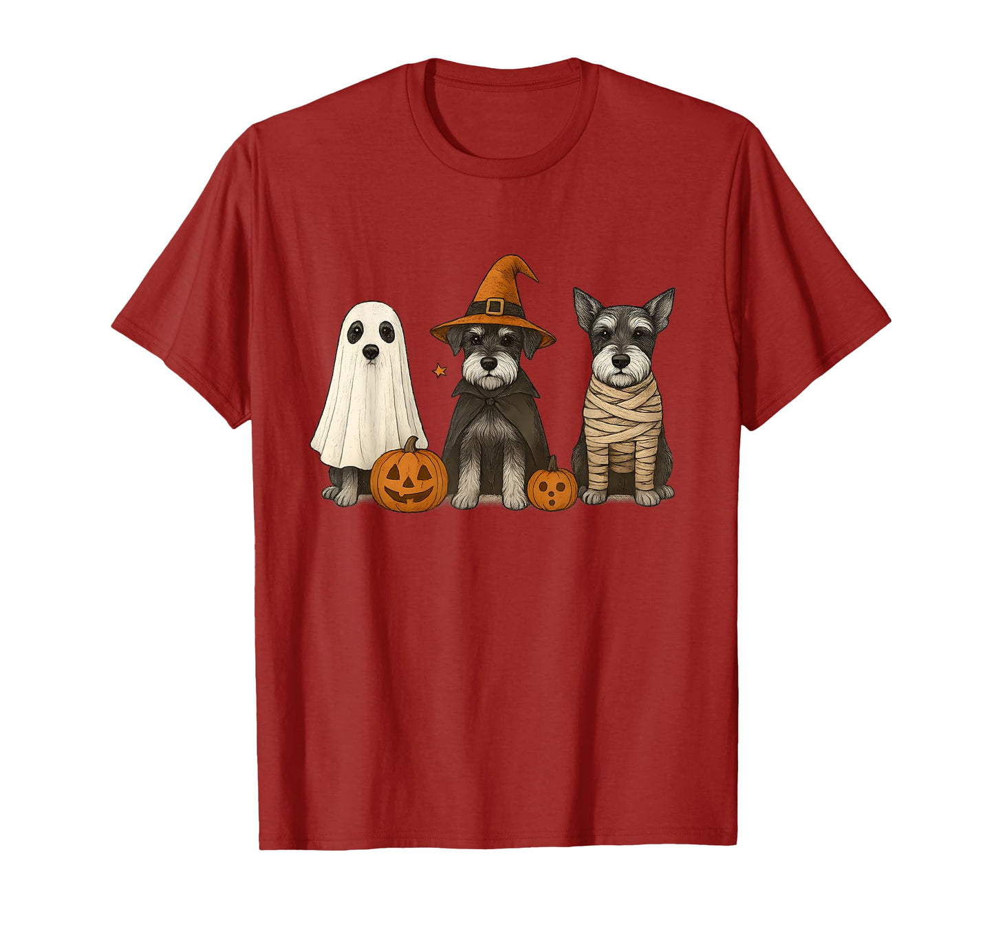 Retro Miniature Schnauzer Witch Scary Halloween Pumpkin T-Shirt