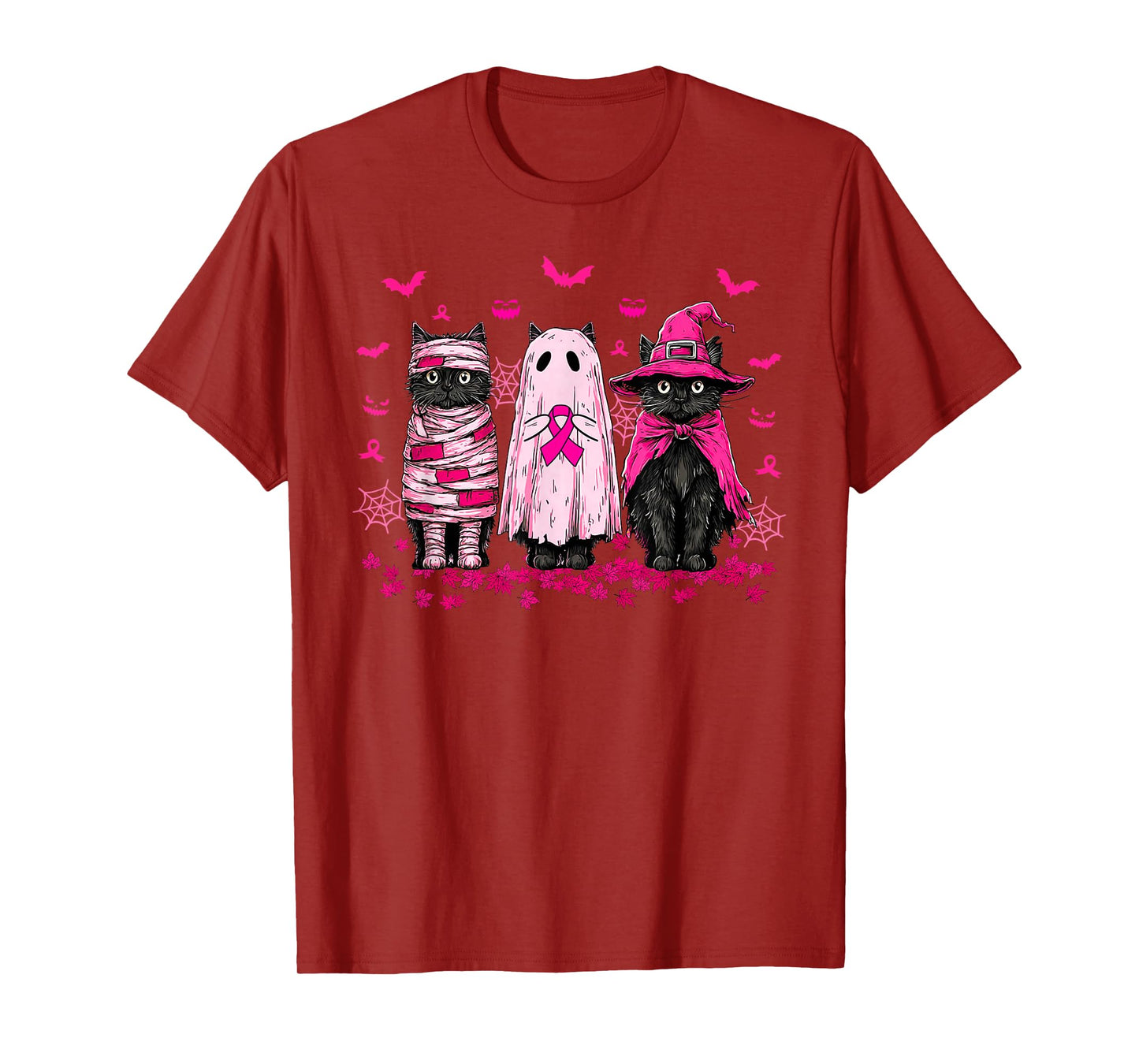 Retro Halloween Black Cat Breast Cancer Awareness T-Shirt