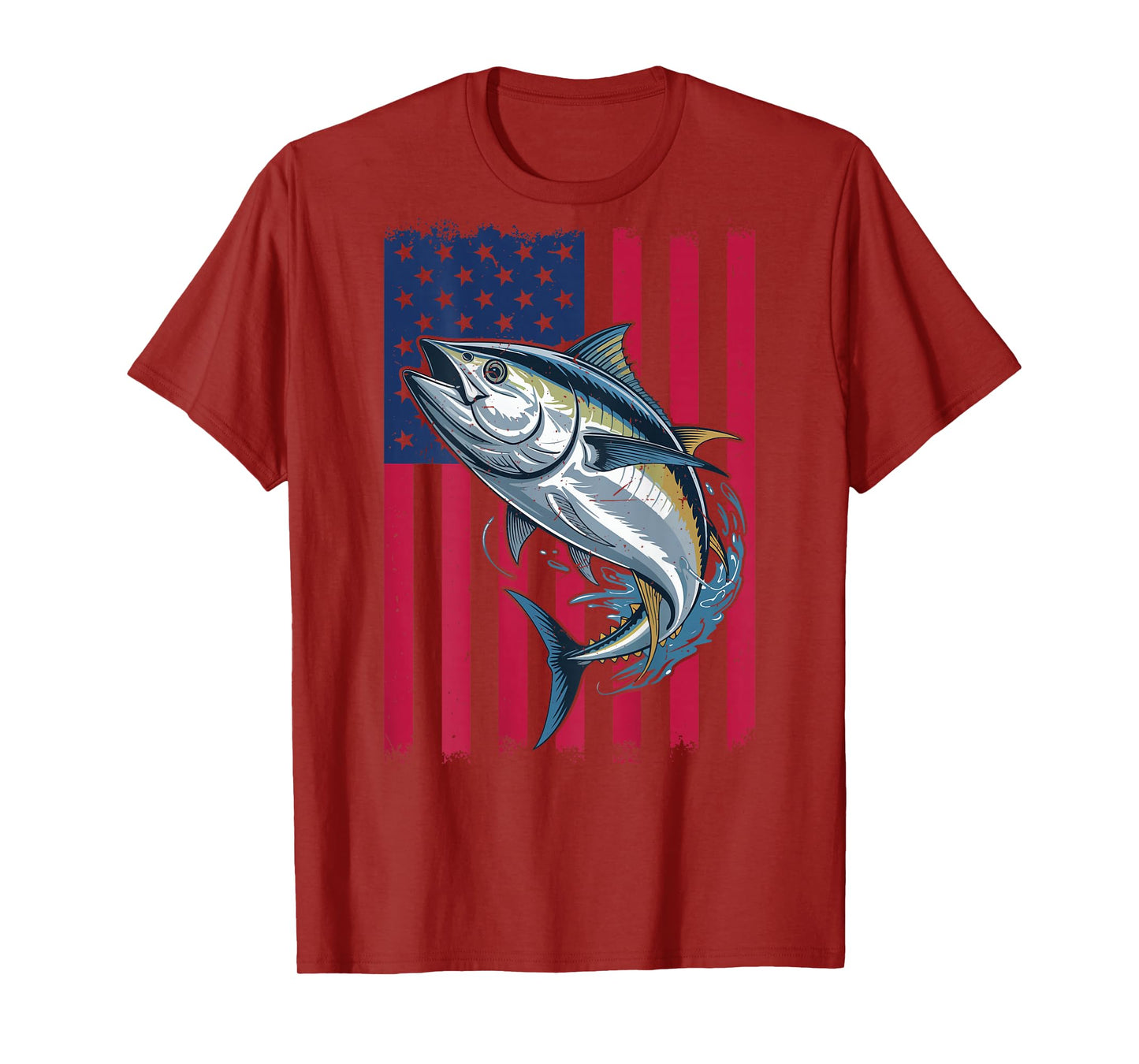 Youth Boys Deep Sea Fishing American Flag Bluefin Tuna Fish T-Shirt