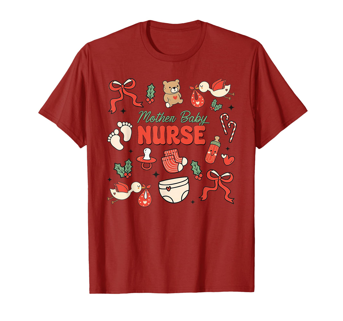 Coquette Mother Baby Nurse Christmas MBU Stork Squad T-Shirt
