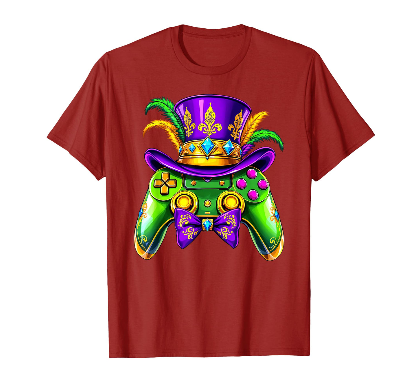 Mardi Gras Video Game Controller Jester Mask Kids Boys Mens T-Shirt