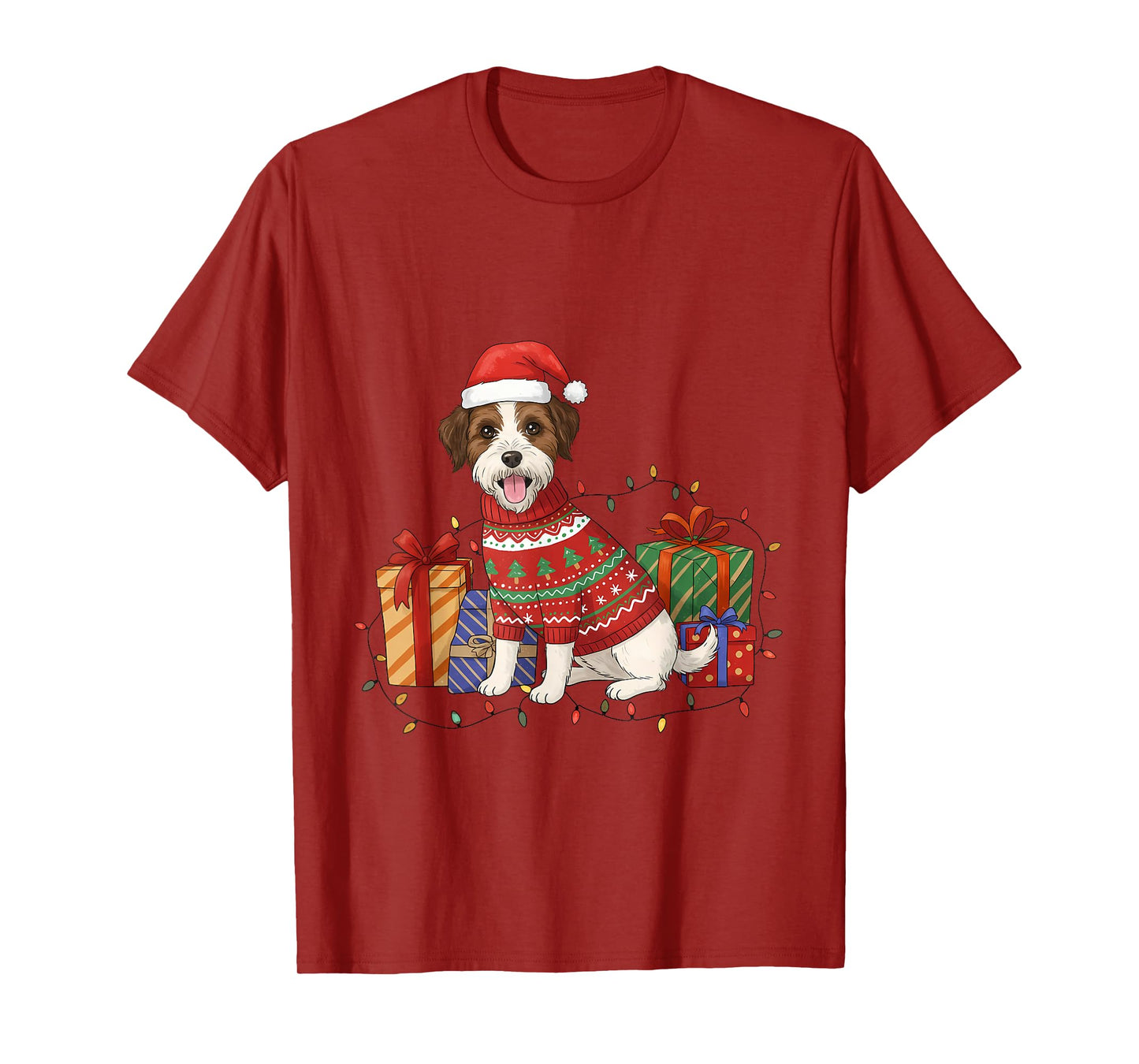 Joyful Holiday Dog with Presents and Christmas Lights T-Shirt