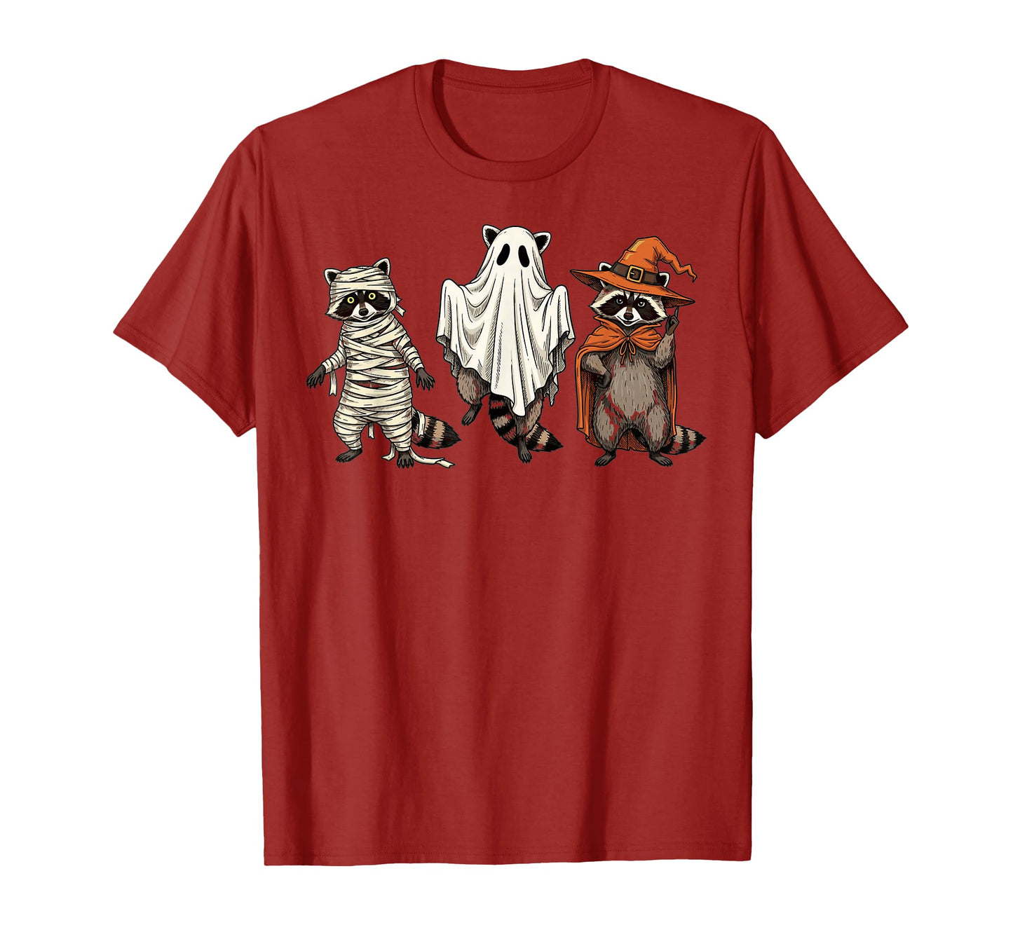 Halloween Raccoon Mummy Ghost Witch Costume Party T-Shirt