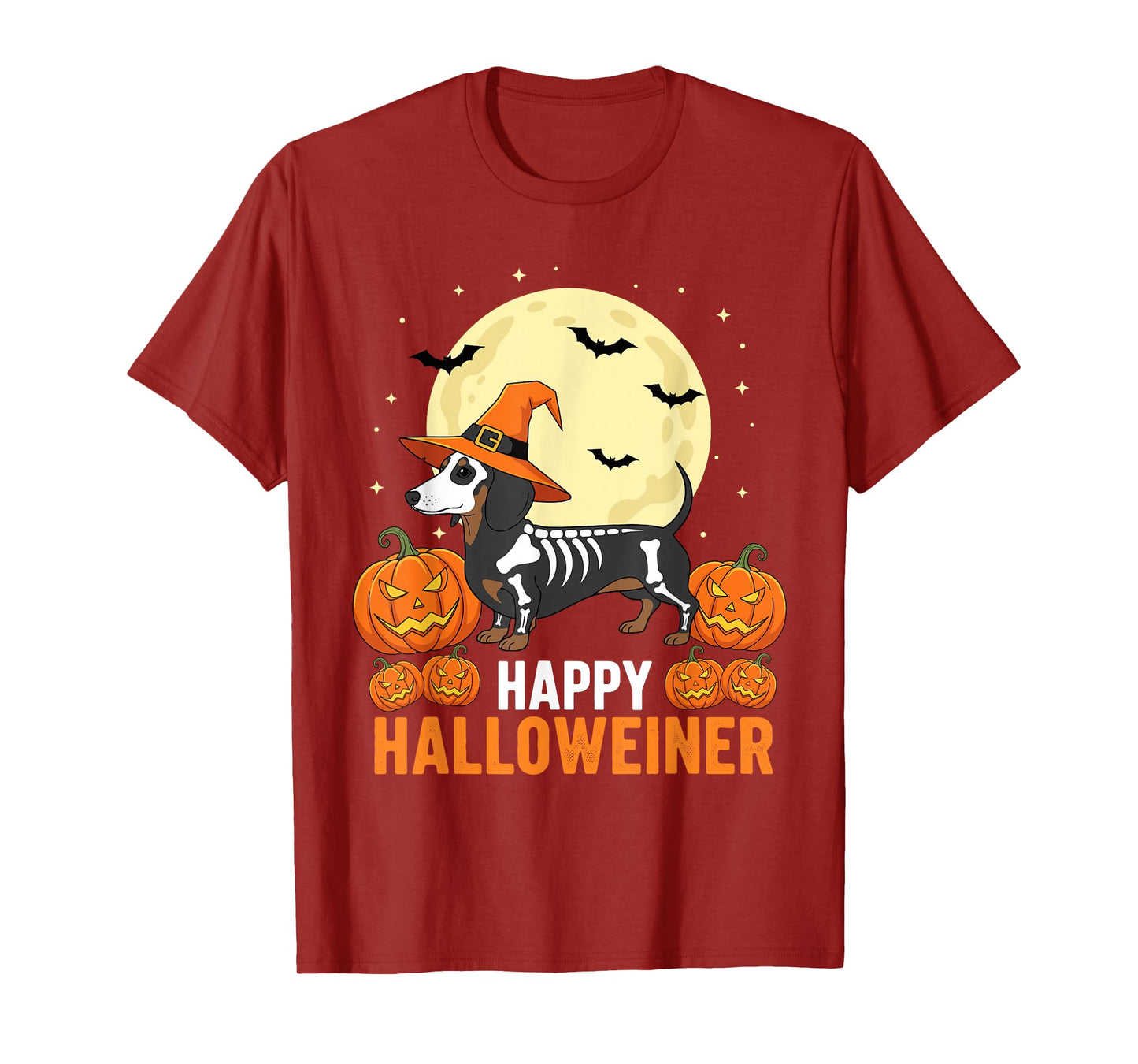 Happy Halloweiner Funny Halloween Dachshund Witch Skeleton T-Shirt