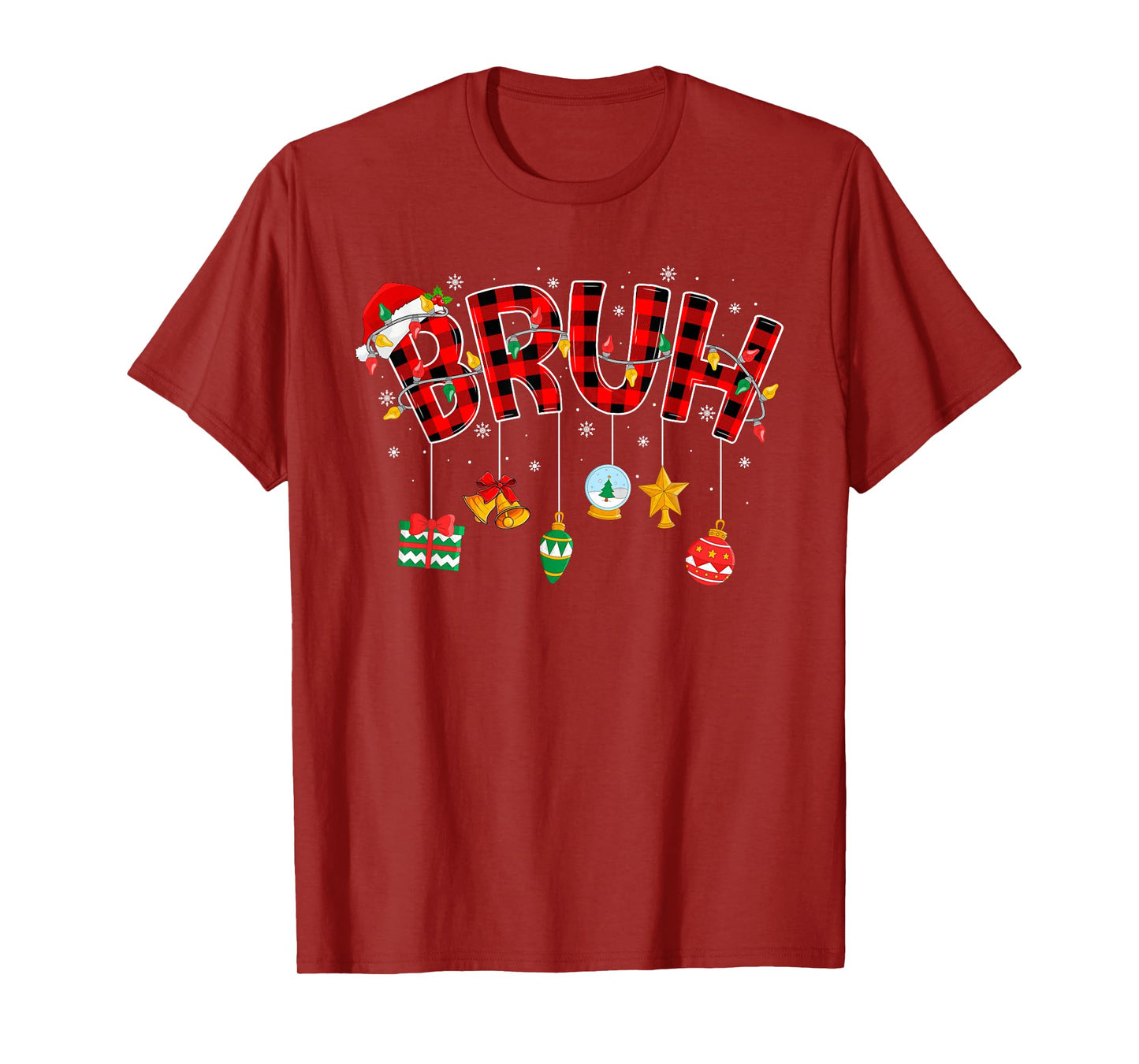 Bruh Christmas Lights Buffalo Plaid Teens Boys Xmas Pajamas T-Shirt