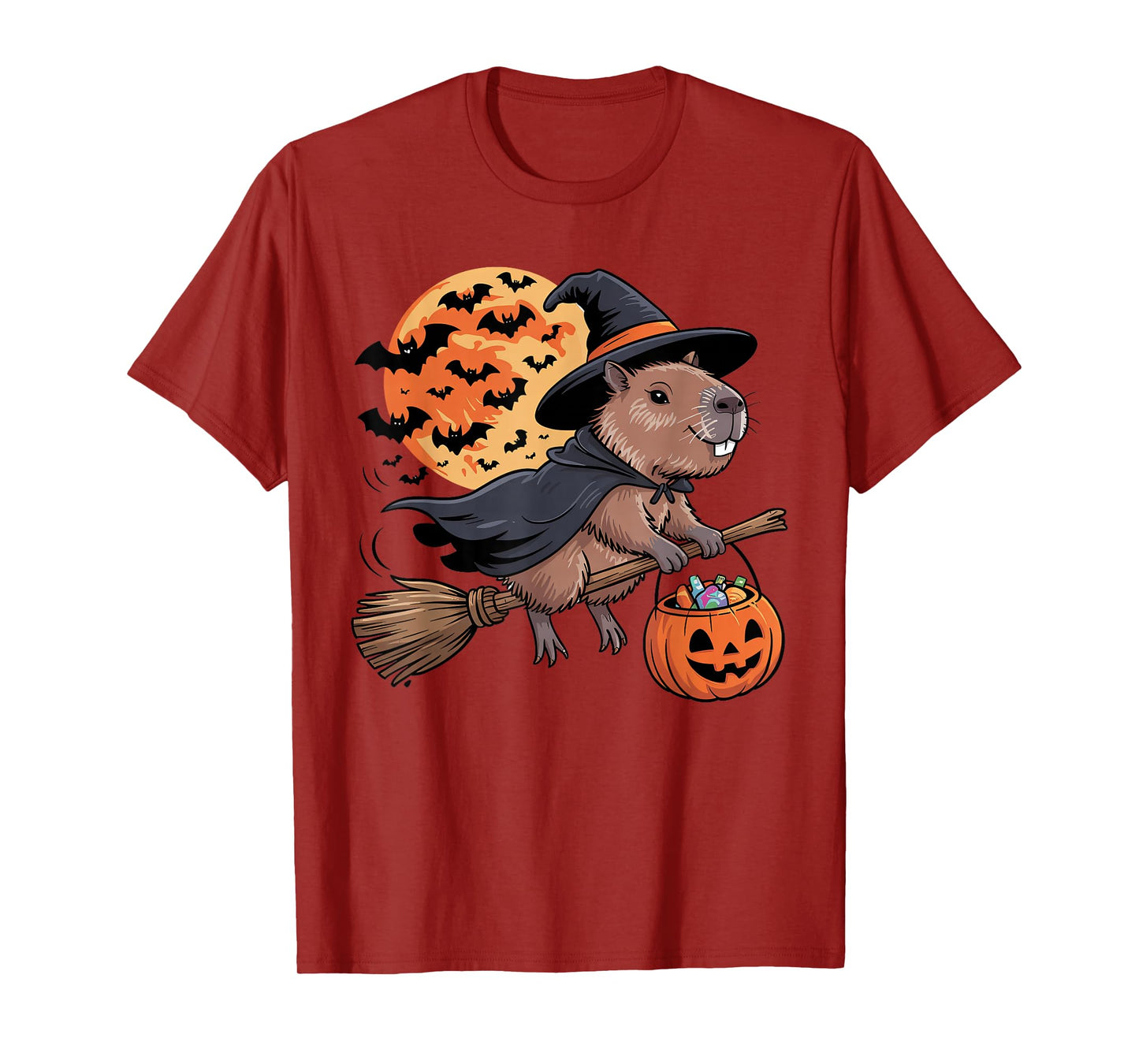 Trick or Treat Capybara Witch Halloween Pumpkin Candy Bucket T-Shirt