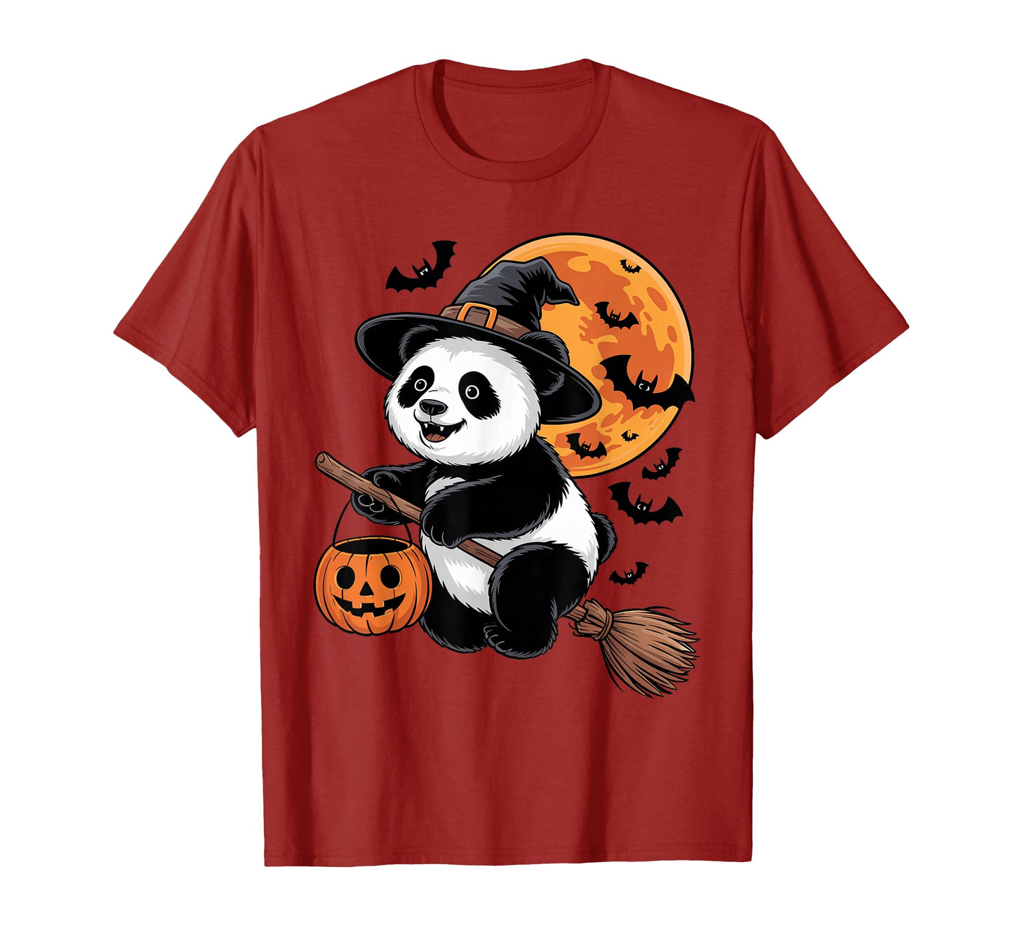 Trick or Treat Panda Witch Halloween Pumpkin Candy Bucket T-Shirt