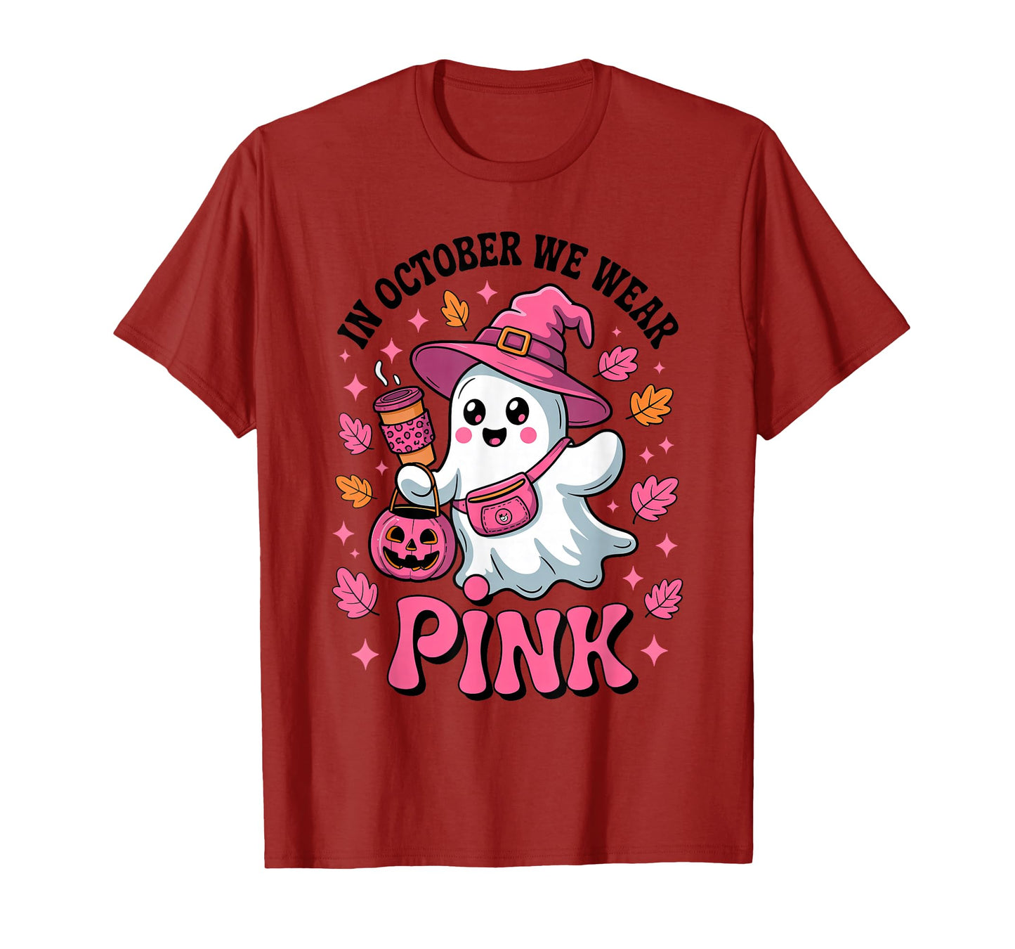 in October We Wear Pink Ghost Coffee Breast Cancer Awareness T-Shirt