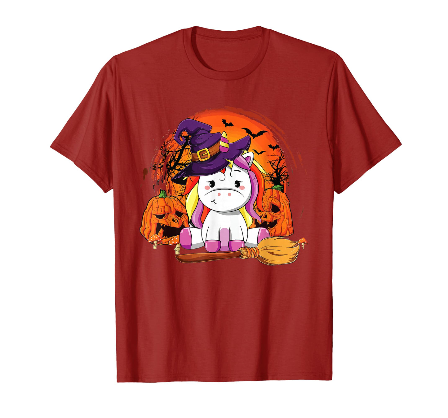 Halloween Unicorn Witch Broom Pumpkin T-Shirt