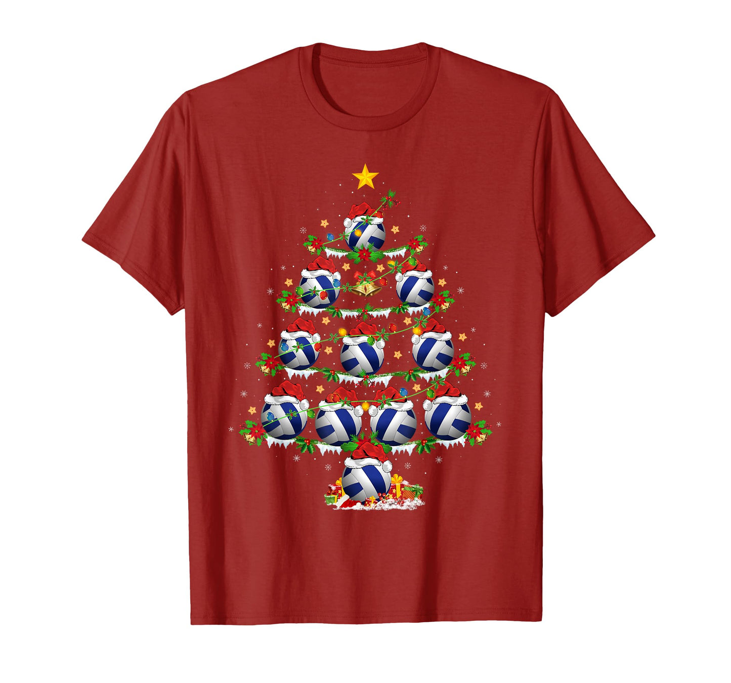 Volleyball Christmas Tree Lights Sports Player Xmas T-Shirt
