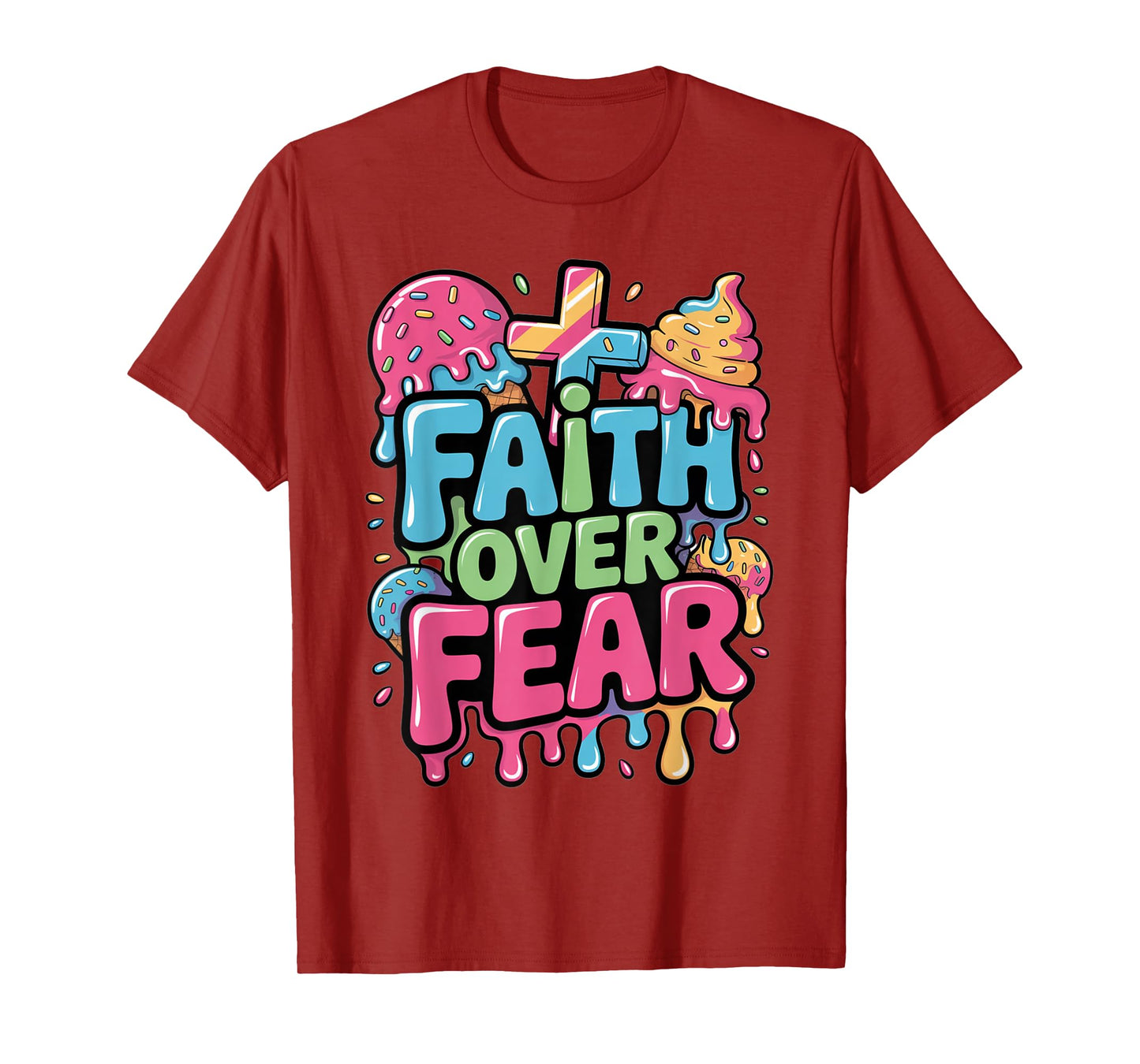 Faith Over Fear Ice Cream Christian Drip Kids Jesus Youth T-Shirt