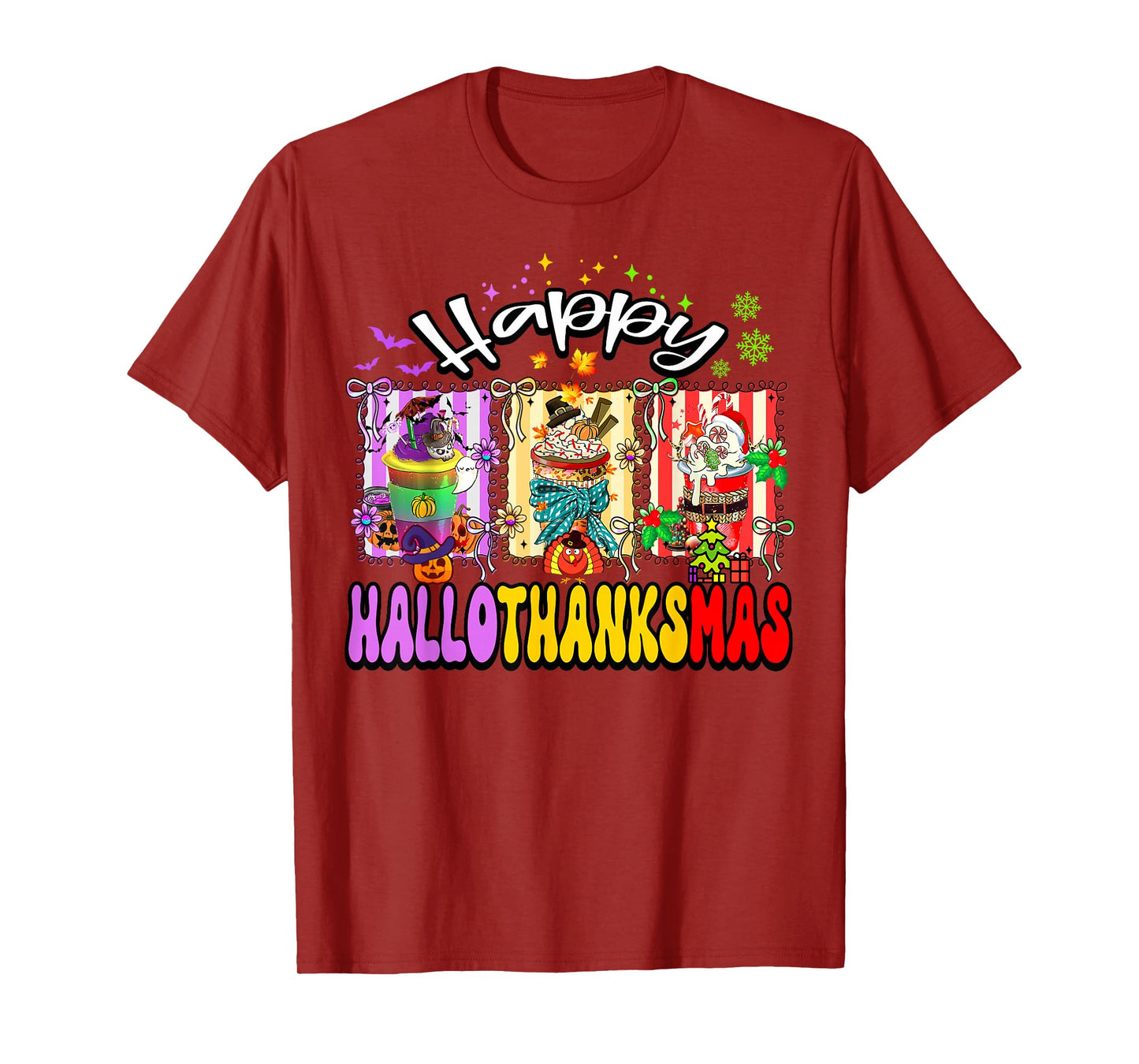 Happy Hallothanksmas Coquette Bow Coffee Latte Holiday Lover T-Shirt