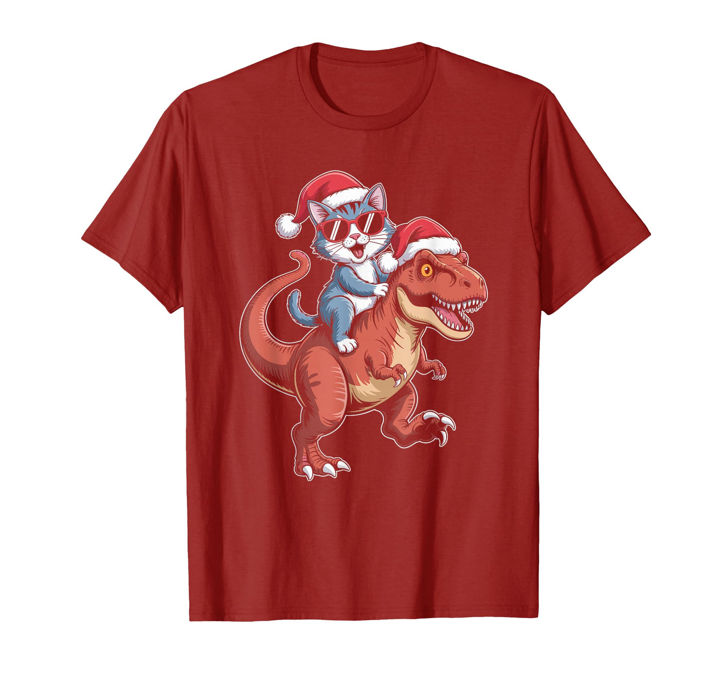 Sassy cat Riding t rex Dinosaur Christmas T-Shirt
